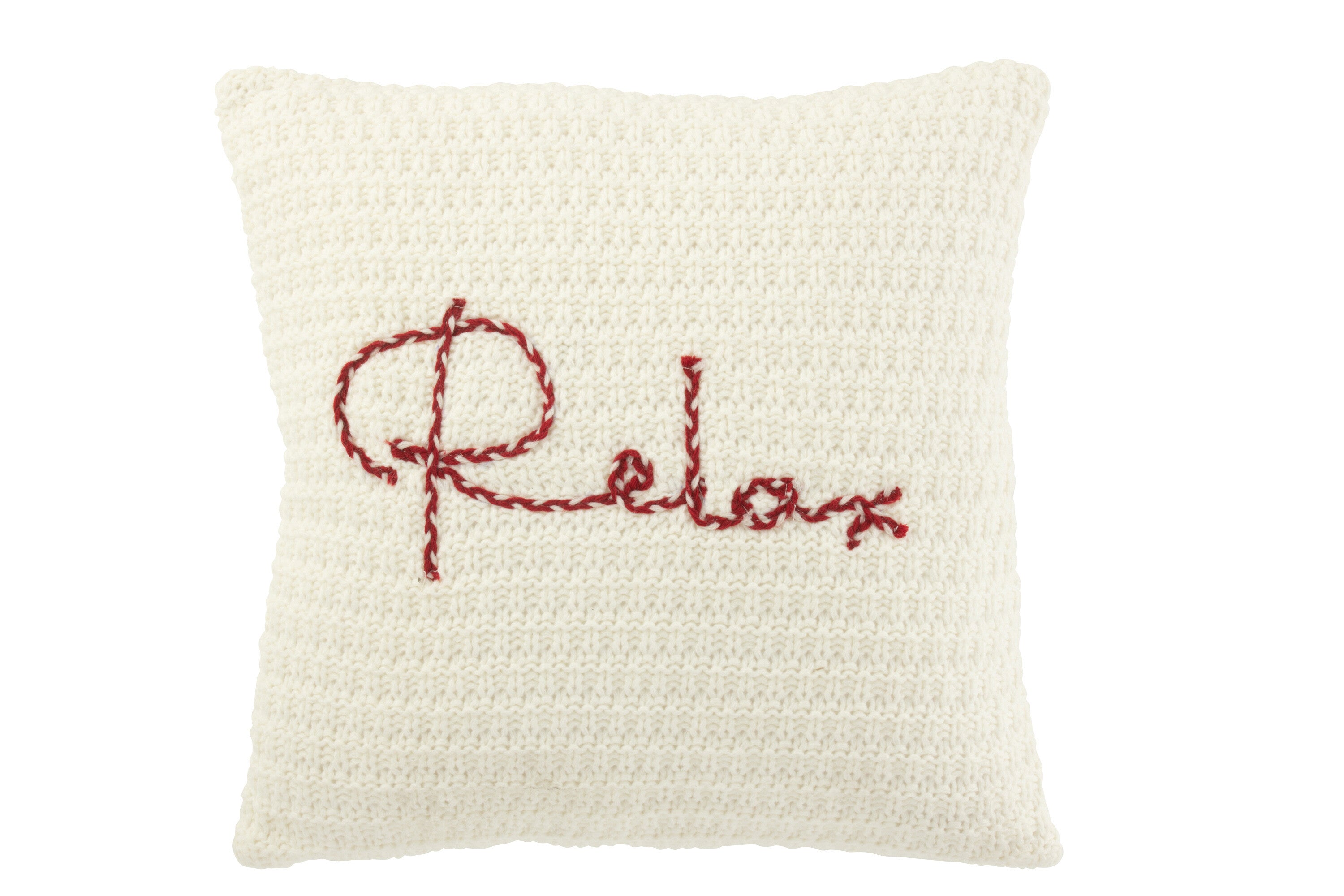 J-Line kussen Gebreid Relax - polyester/acryl - wit/rood