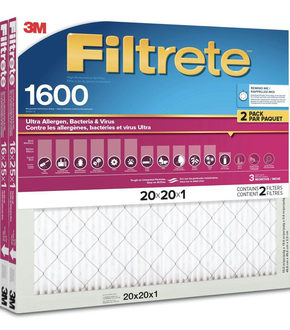 3M Filtrete Ultra 1600MPR, 2-pk, 20 x 20 x 1-in
