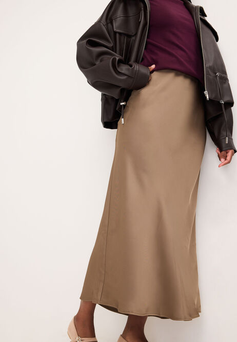 Womens Mink Satin Midi Skirt