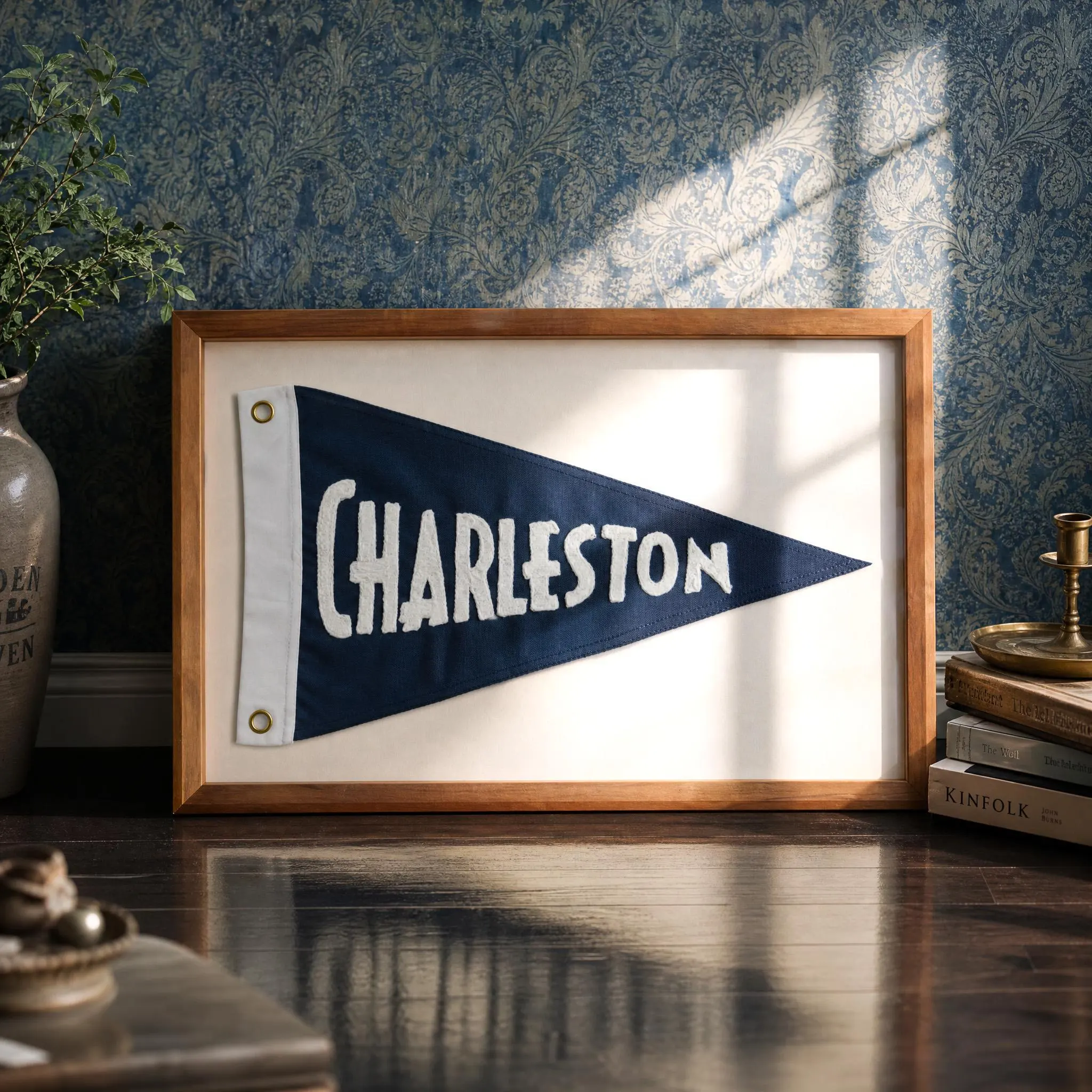 Custom Embroidered Vintage Pennant Flag, Personalized Name Pendant Flag, Retro Wall Decor, Unique Home Office Boy Room Decor