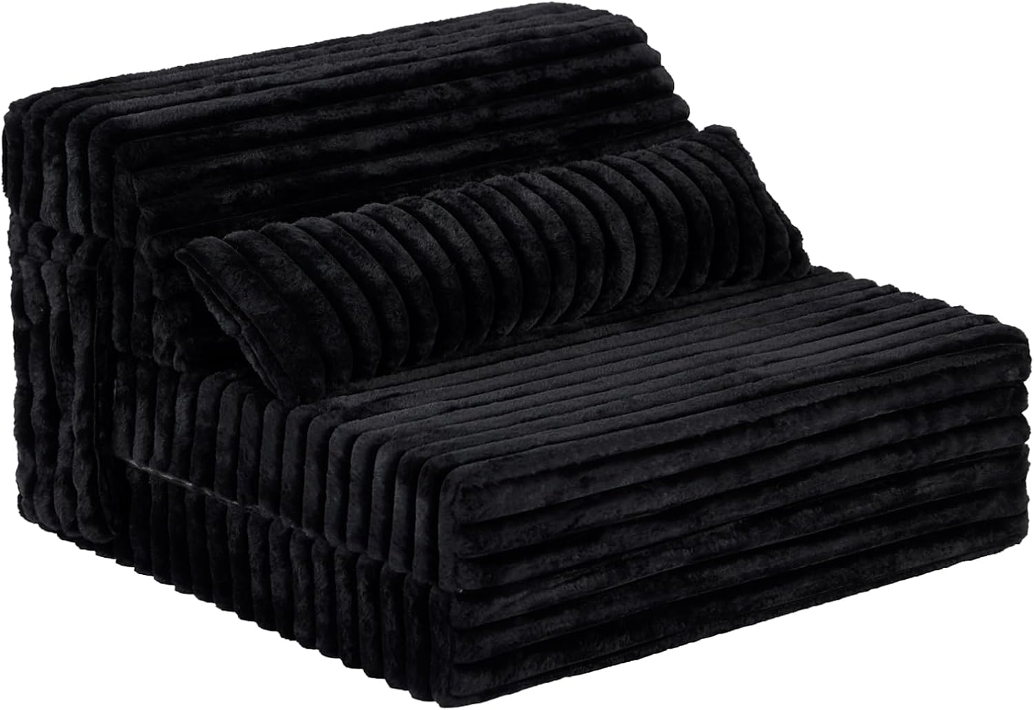 Tiita Folding Sofa Bed Twin Size, Convertible Sleeper Chair Mattress with Pillow, Thick Corduroy Floor Mattress Couch Bed with Side Pocket, Guest Room, Dorm, Apartment, Balck