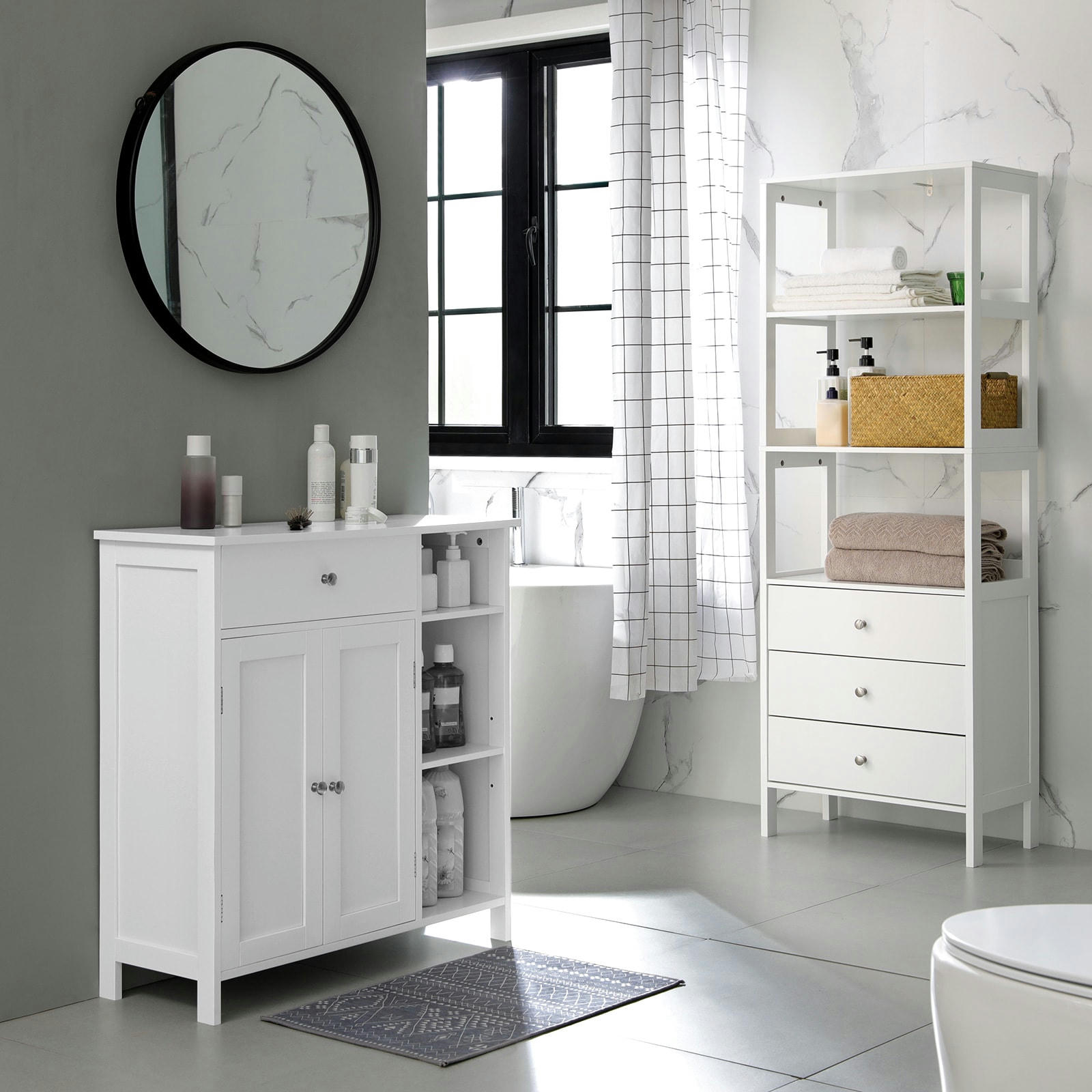 - Meuble de salle de bain 1 tiroir 2 portes effet bois blanc