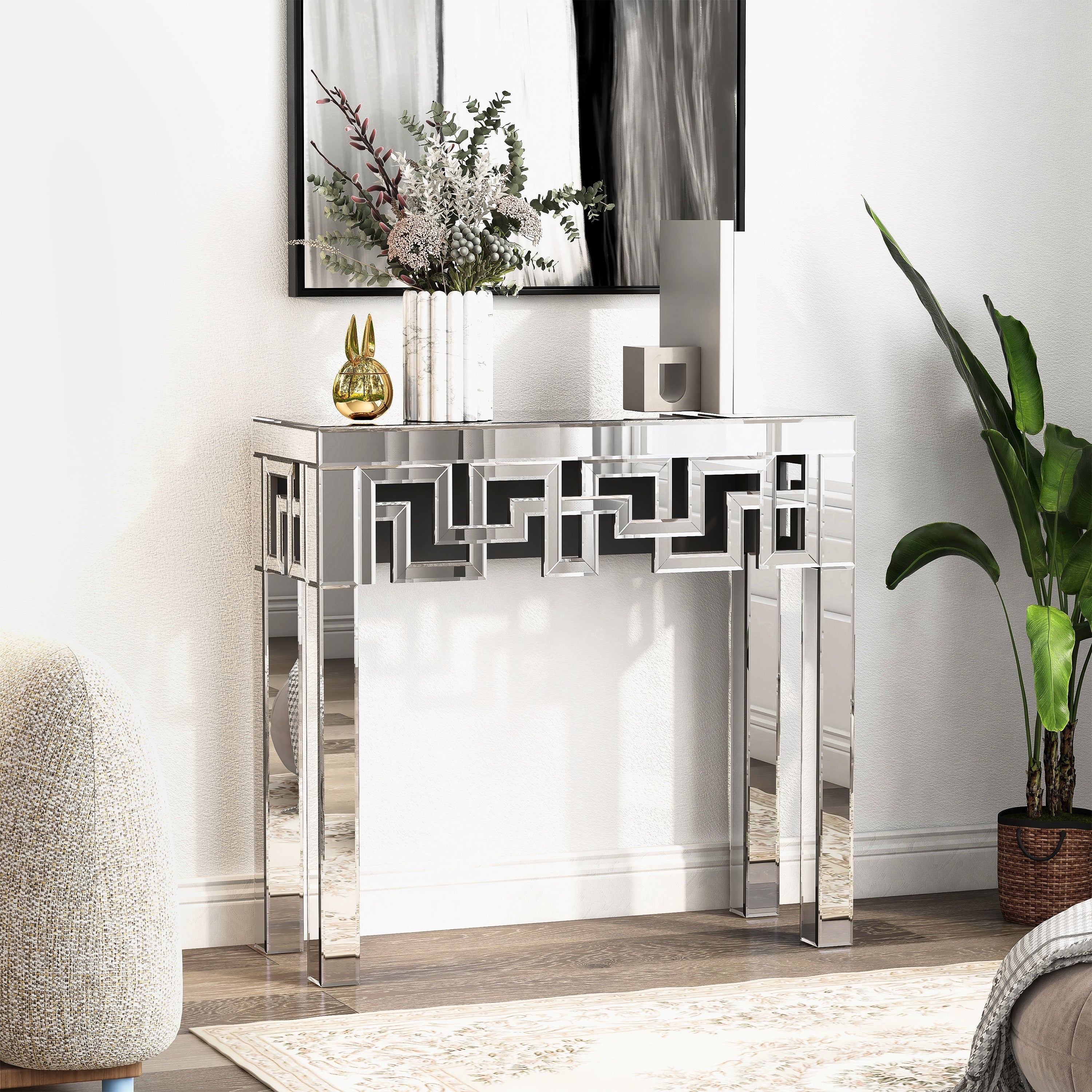 Modern Grecian Venetian Mirrored Console Table