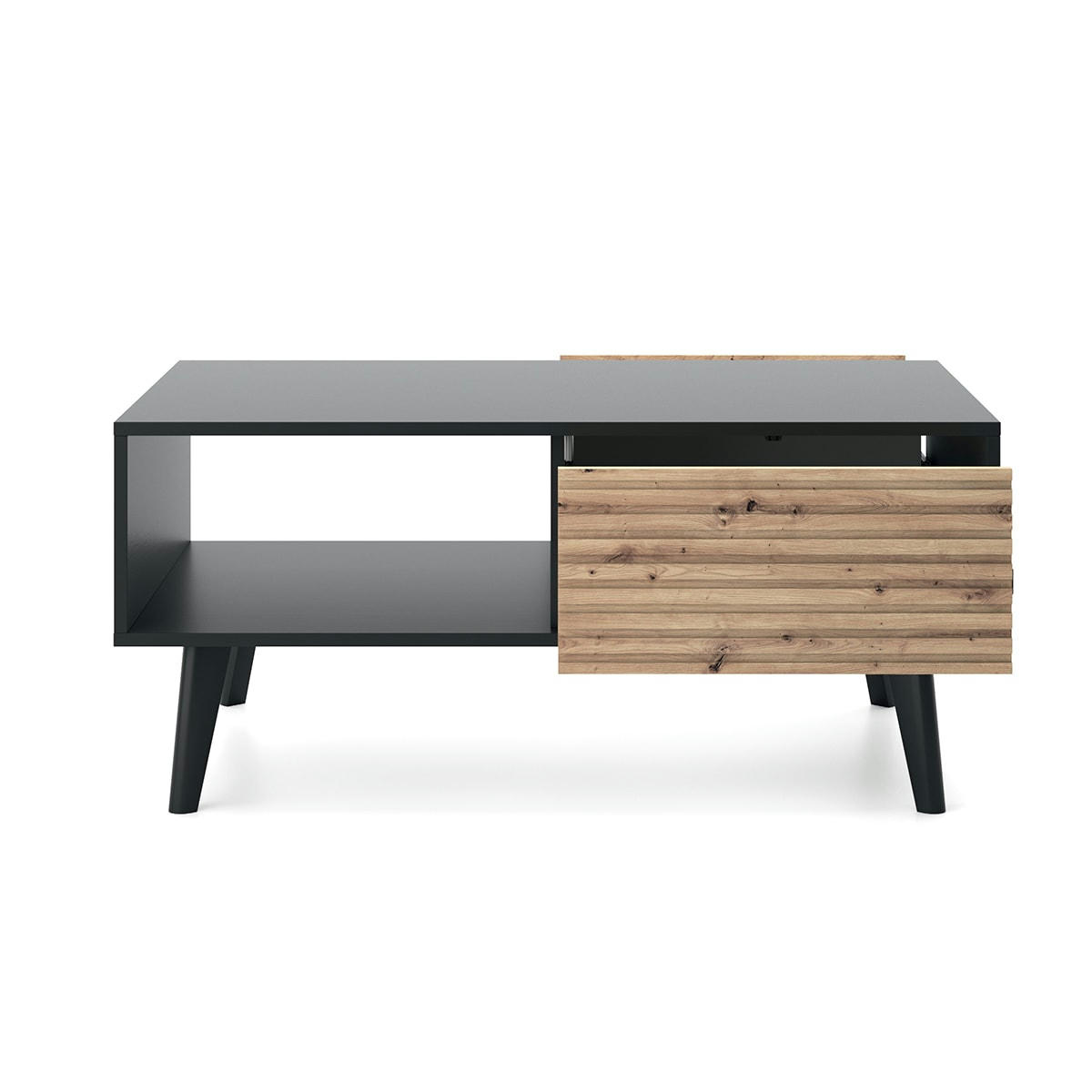 - Table basse 2 tiroirs noir et naturel