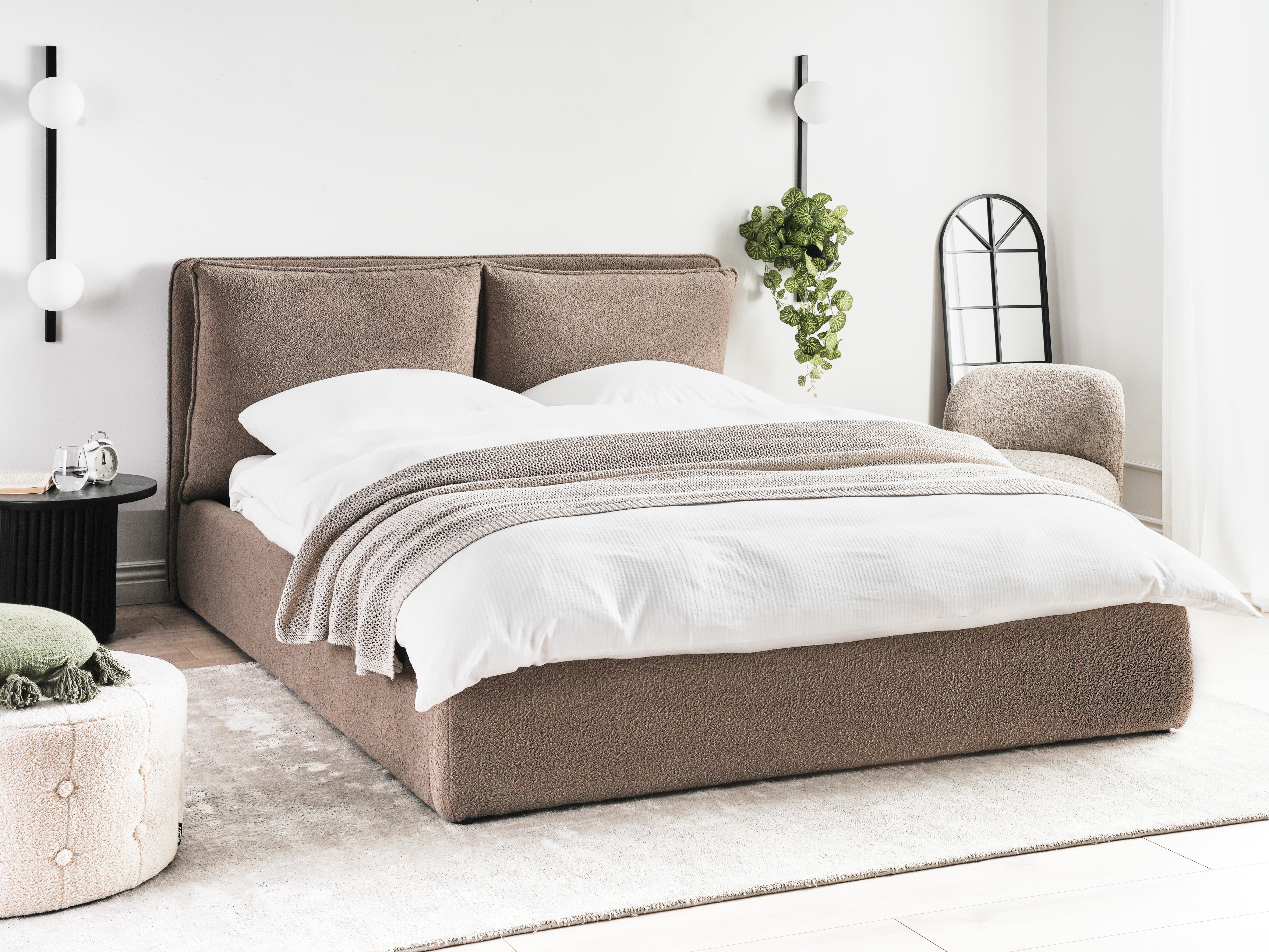 Ottoman Bed Boucle BAJONNA 160 x 200 cm (EU King Size) Brown