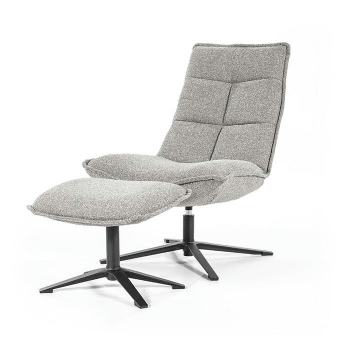 ARKUS - Fauteuil avec repose pieds design en tissu gris ciment