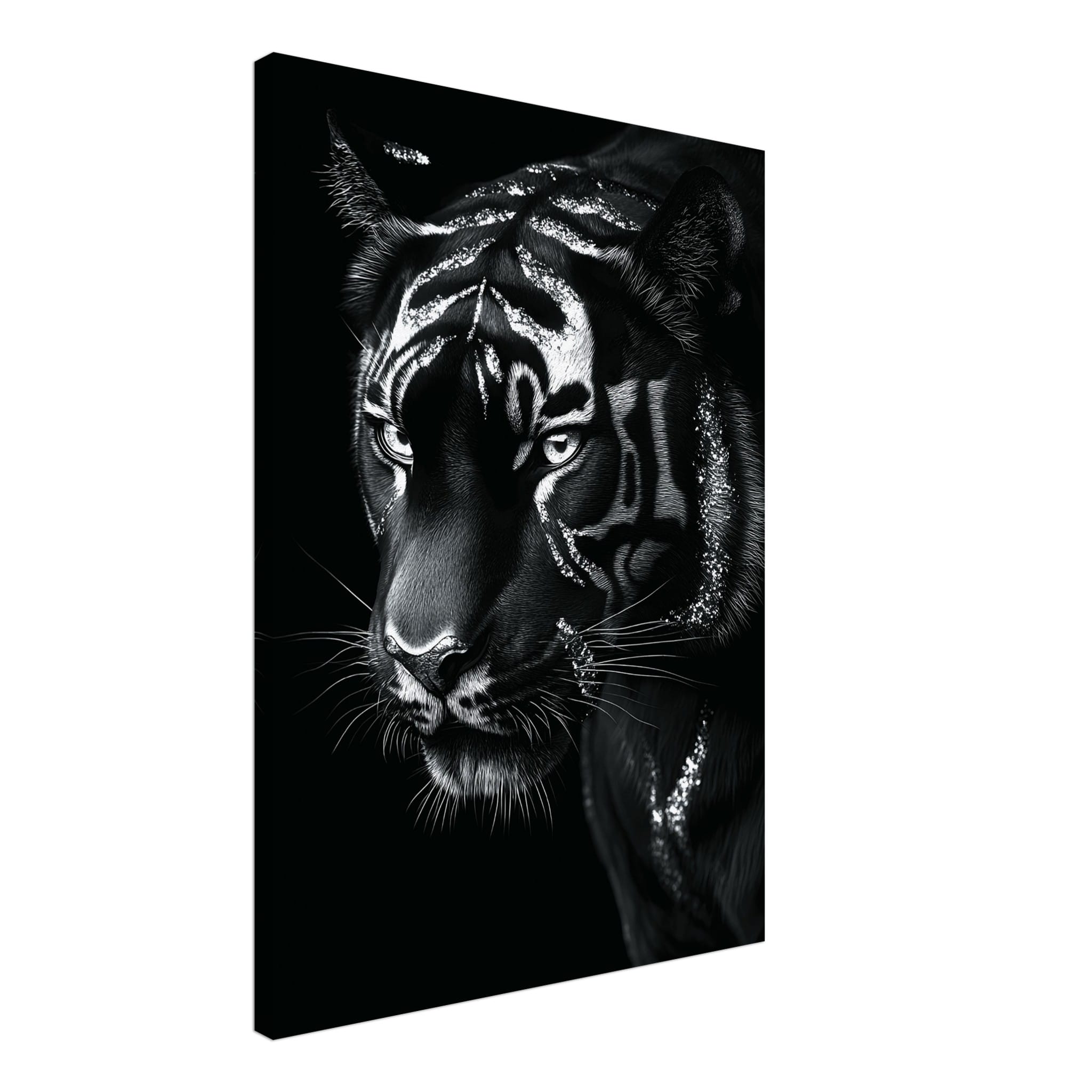 Artfulprints Canvas Tiger portrait canvas - 50x70 cm - Zwart / Wit