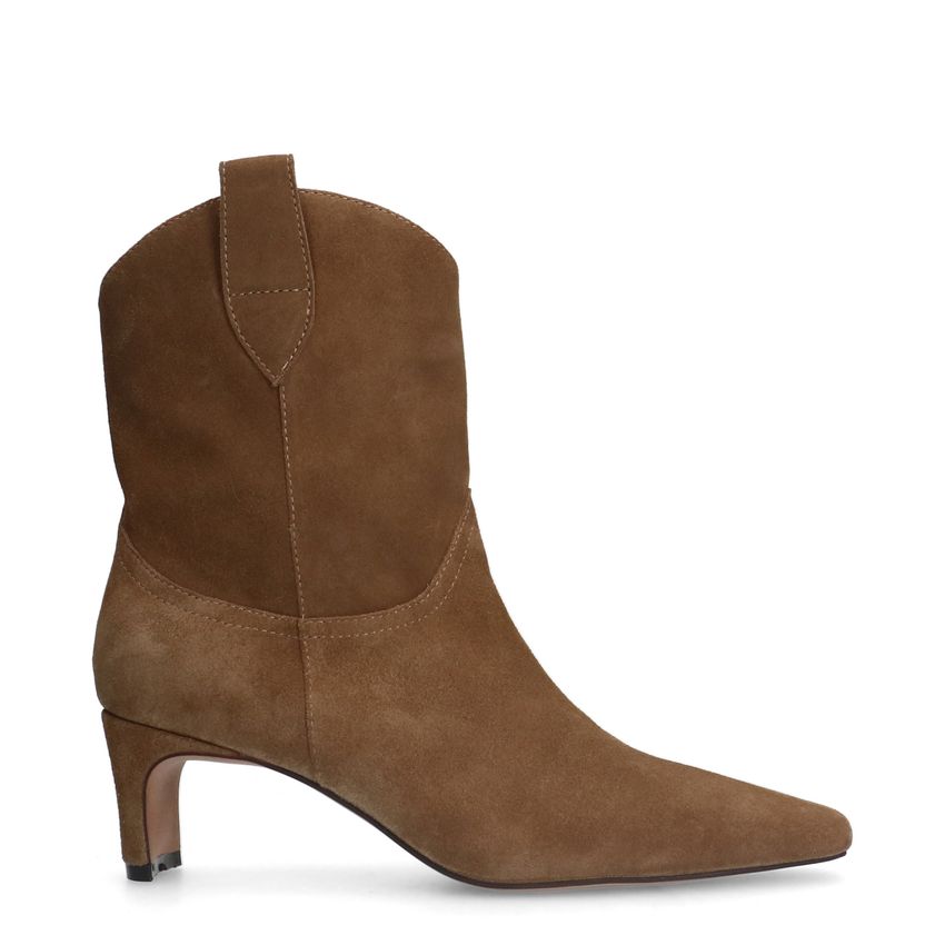 Manfield Beige suède enkellaarsjes met hak