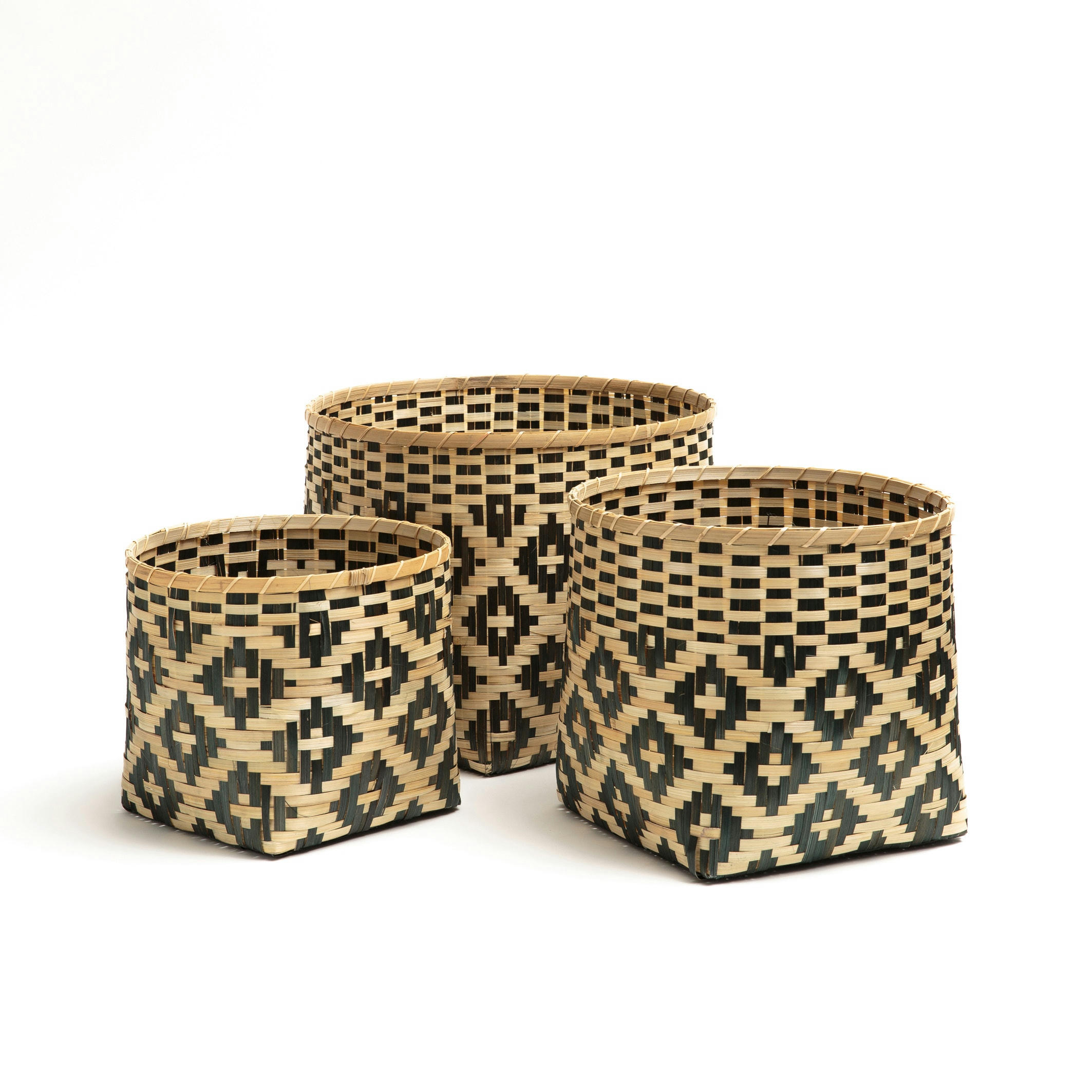 Lot de 3 paniers en bambou tressé, Chicasaw
