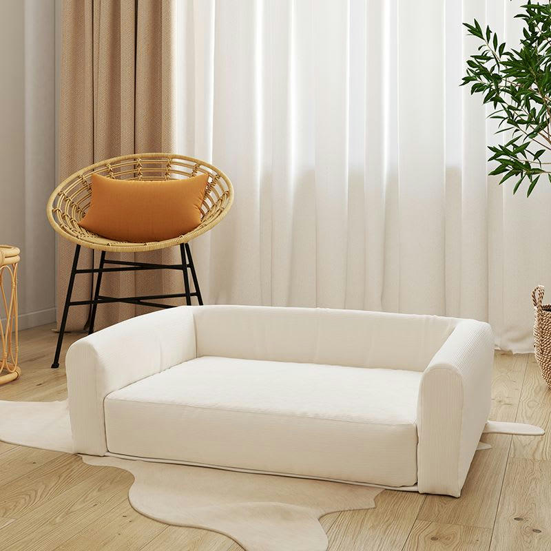 LEONARD - Panier pour chien en tissu velours côtelé beige taille l