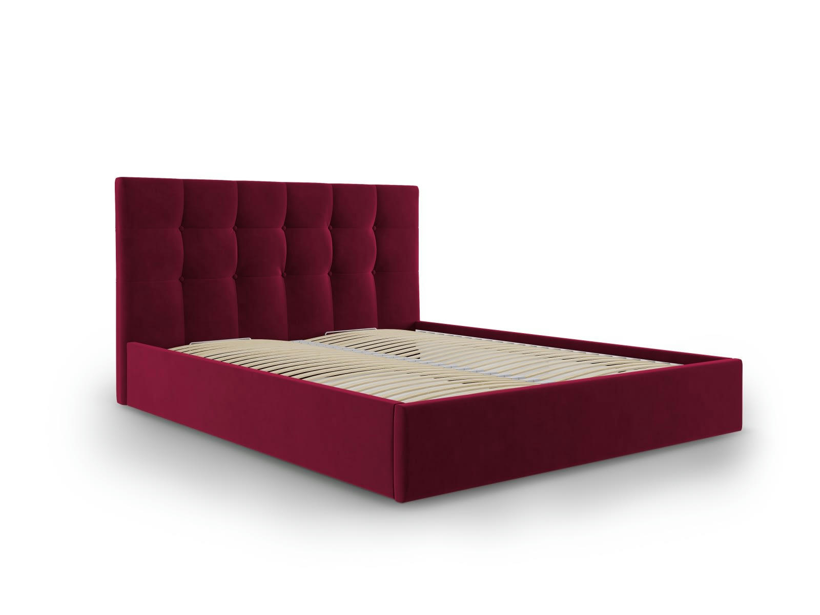 PHAEDRA - Lit coffre avec tête de lit 140x200 cm en velours rouge foncé