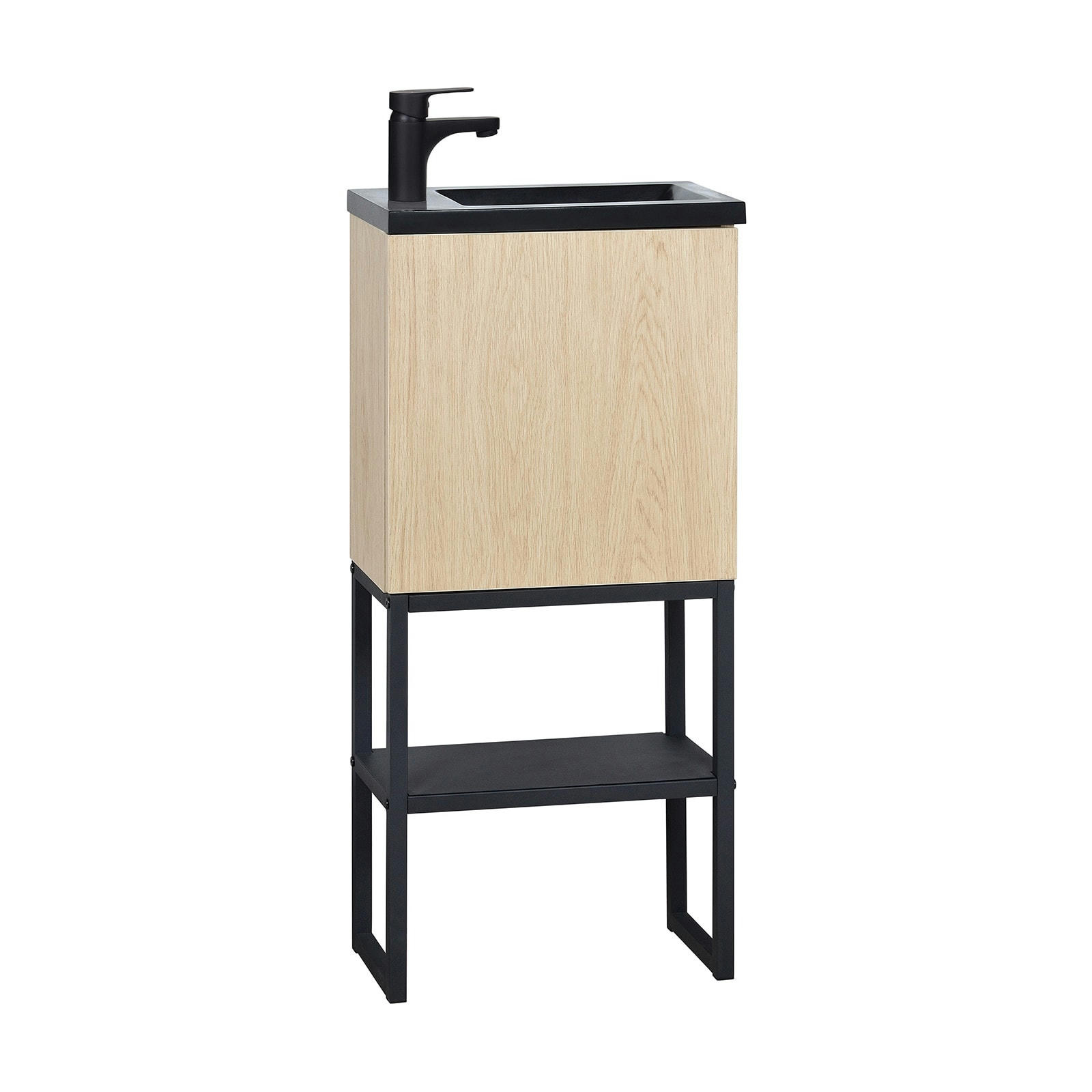 NOVA - Meuble lave-mains  décor chêne sur pieds avec robinet noir