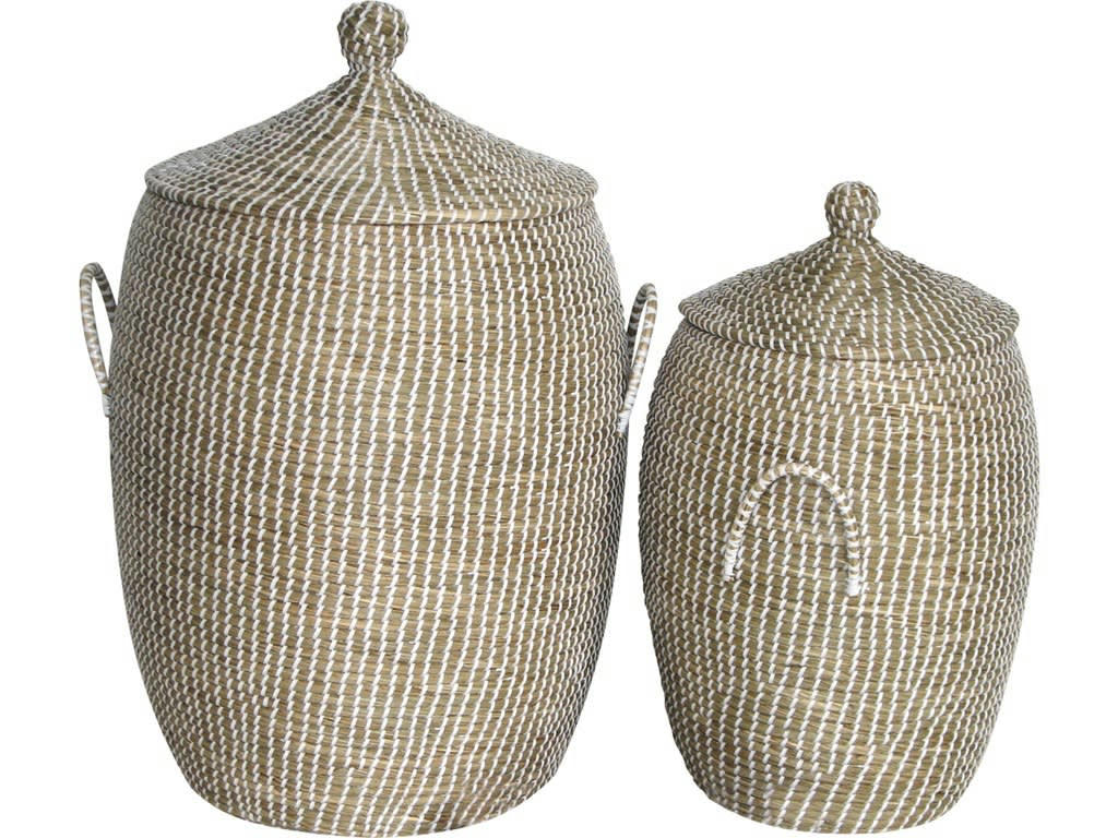 - Paniers à linge en jonc de mer (lot de 2) blanc