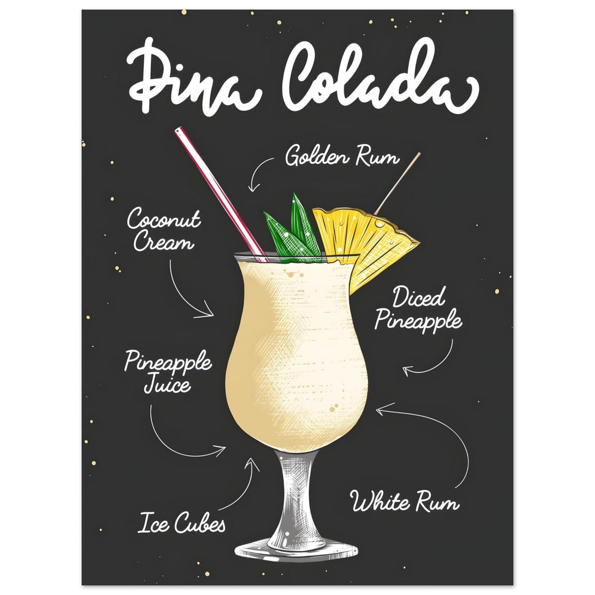 Artfulprints Piña Colada cocktail – Illustratie  poster 30x40 cm