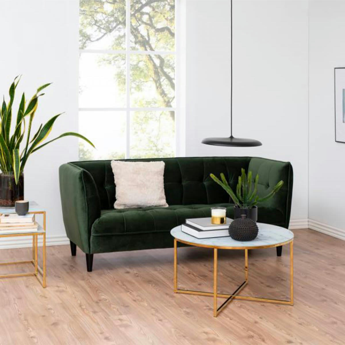 JONATHAN - Canapé 2 places en velours vert matelassé