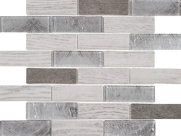 Mosaique de verre Recyclé en Barrettes 9.8X3.1 cm Marron/Gris/Beige Mat/Brillant - vendu par plaque de 26.4X30 cm -