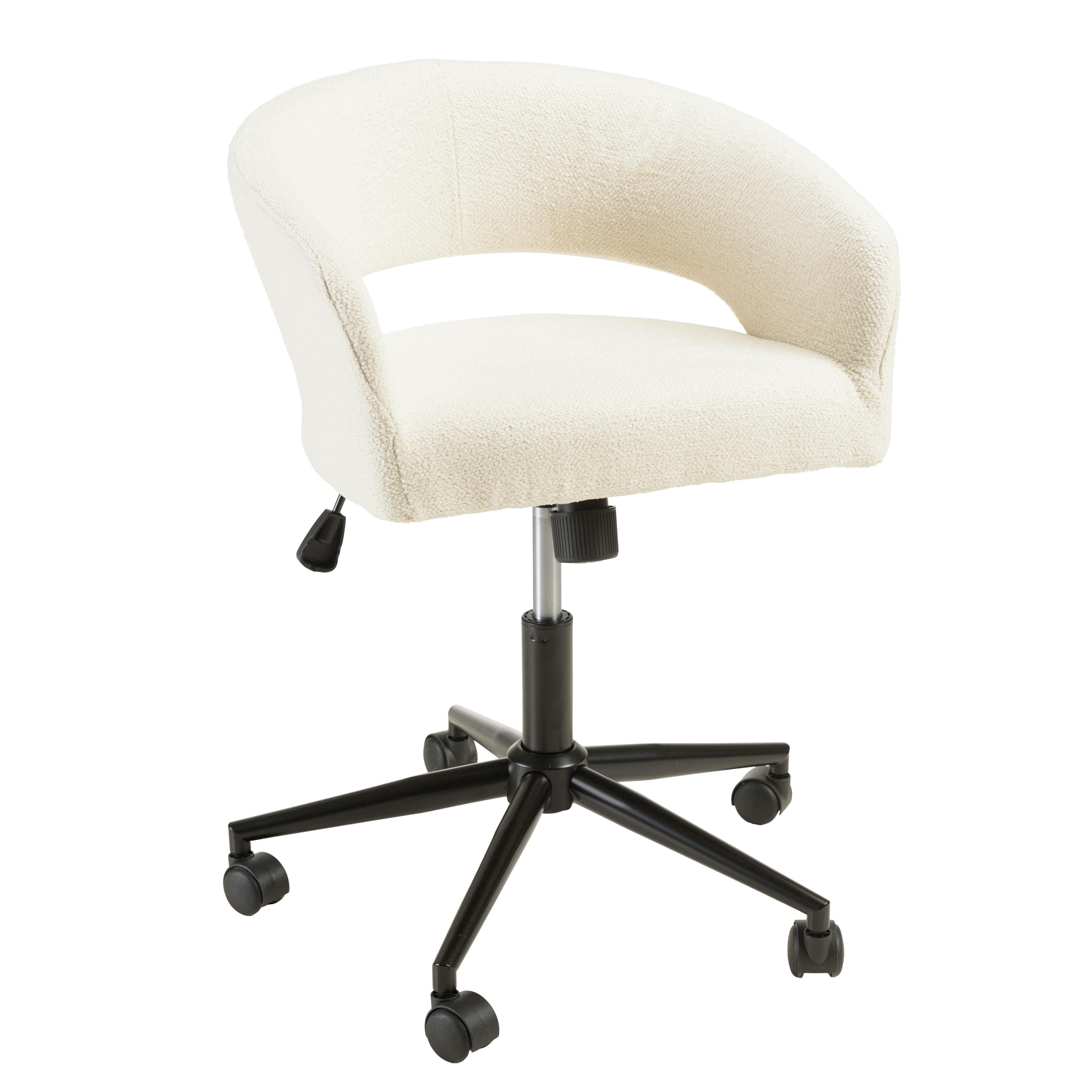 Chaise de bureau à roulettes en tissu écru dossier ouvert SORANO