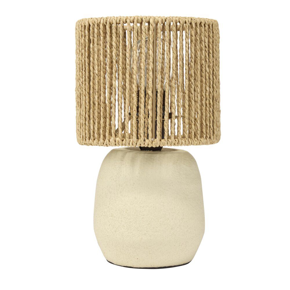 Lampe à poser ciment abat jour corde tressée beige et marron Ø14xH22cm