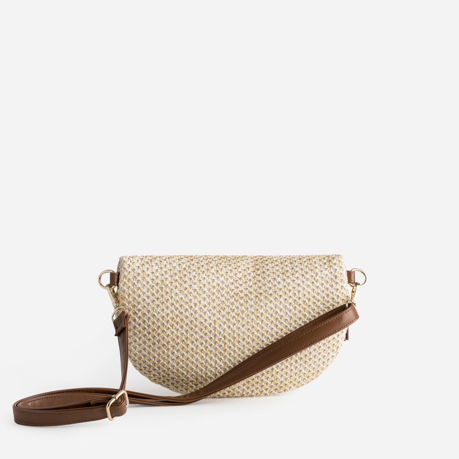 Sac-banane beige tressé et marron