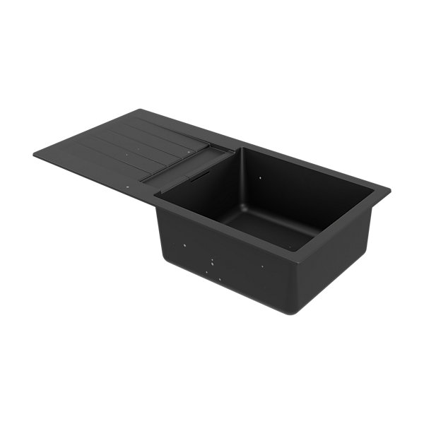 Evier à encastrer en composite quartz noir 1 bac et égouttoir l. 50 x H. 30,4 x P. 19,7 cm GoodHome Torla