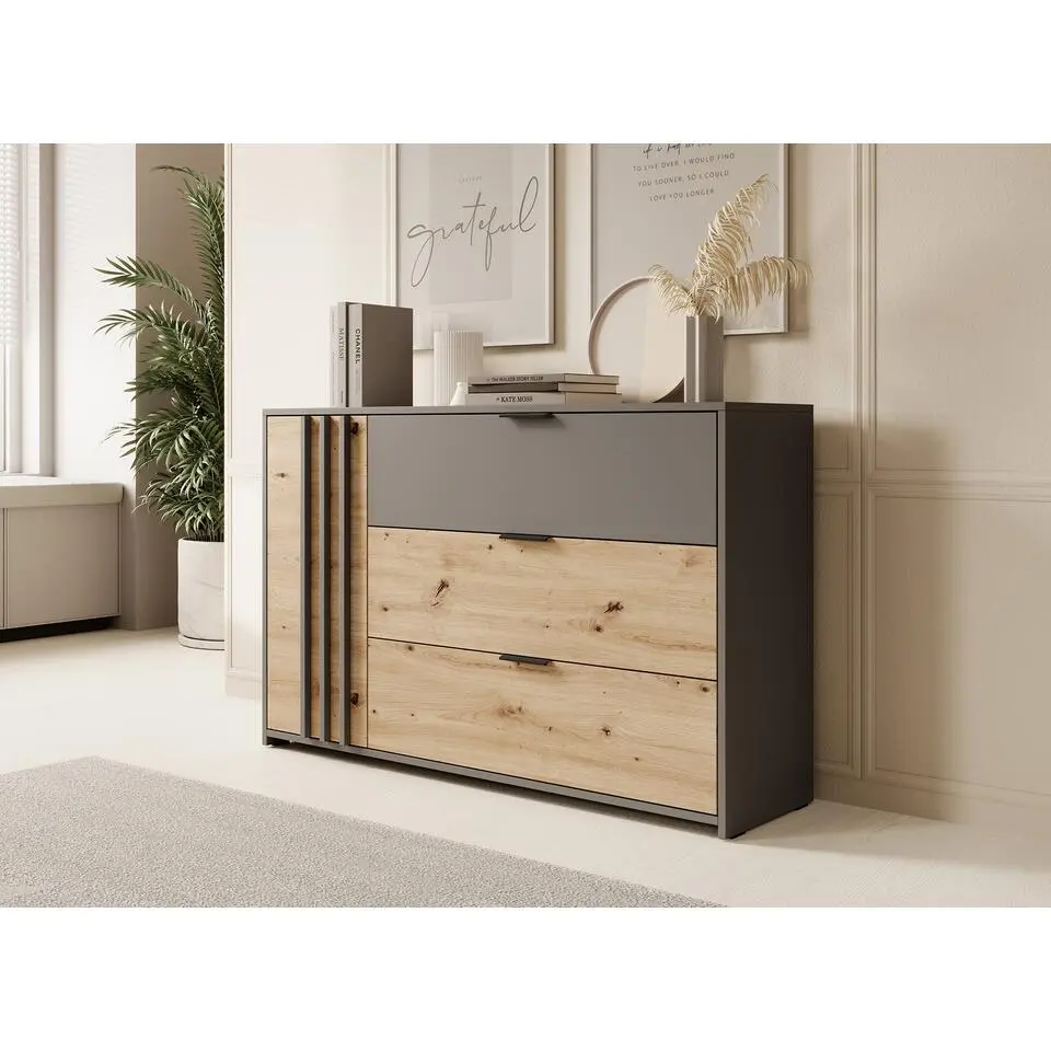 Meubella - Dressoir Roma - Grijs - Eiken - 125 cm