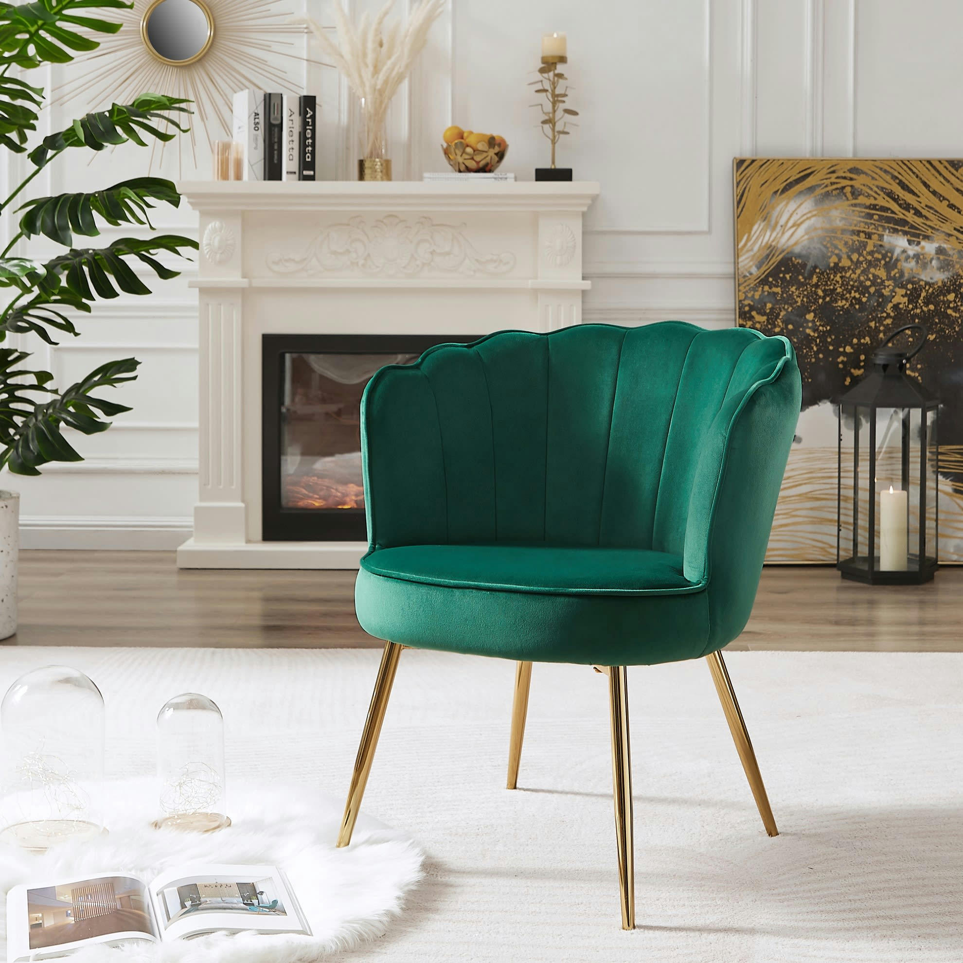 CALLISTA - Fauteuil  en velours vert sapin avec pieds doré