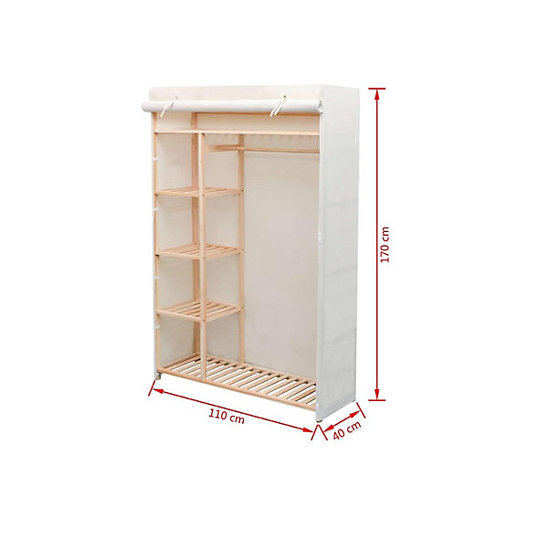 Garde-Robe en Tissu et Bois de Pin - Armoire Penderie Chambre Dressing   5 Etagères   Barre de Suspension