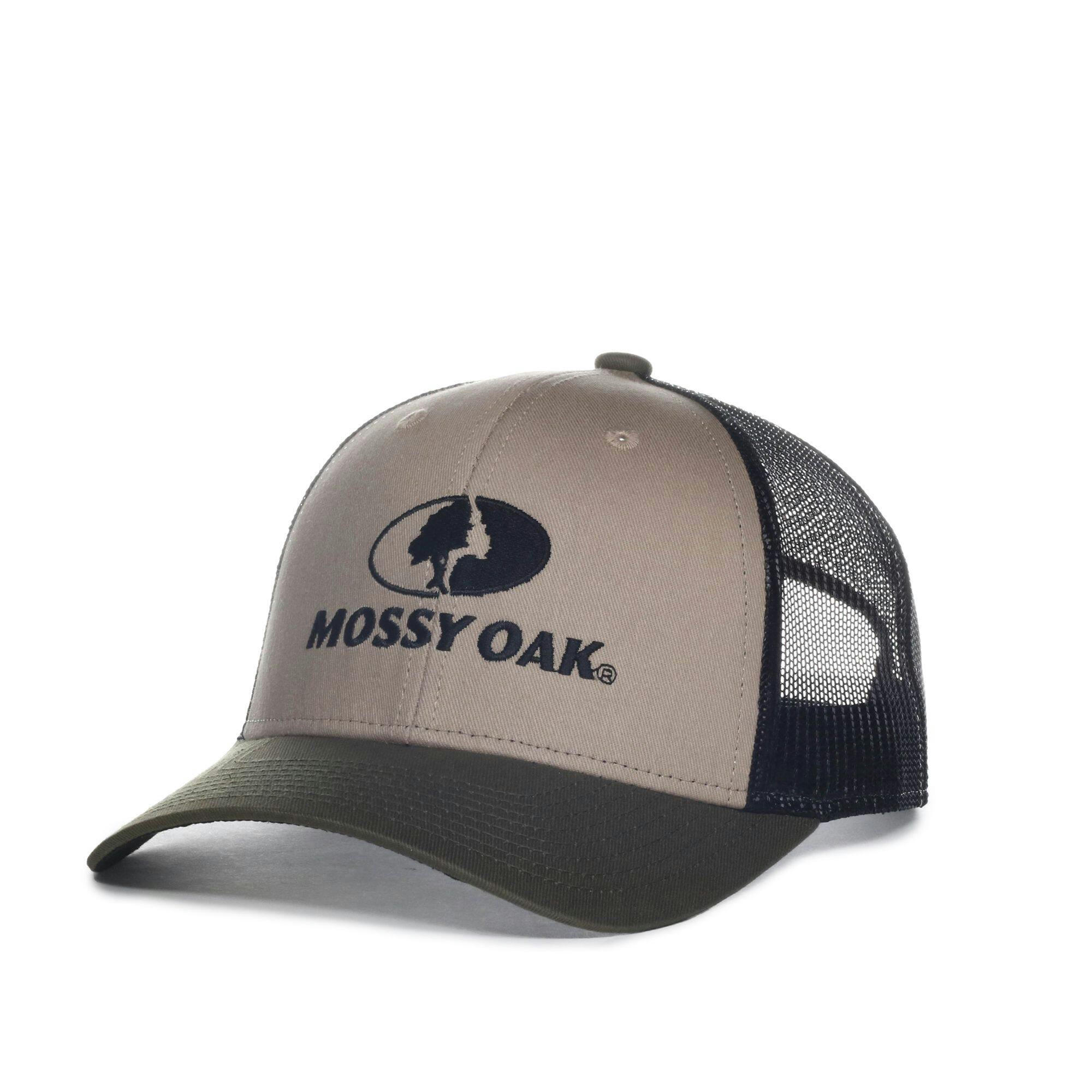 Mossy Oak Tan Flat Stitch Logo Hunting Mesh Back Baseball Cap with Snap Closure, One Size