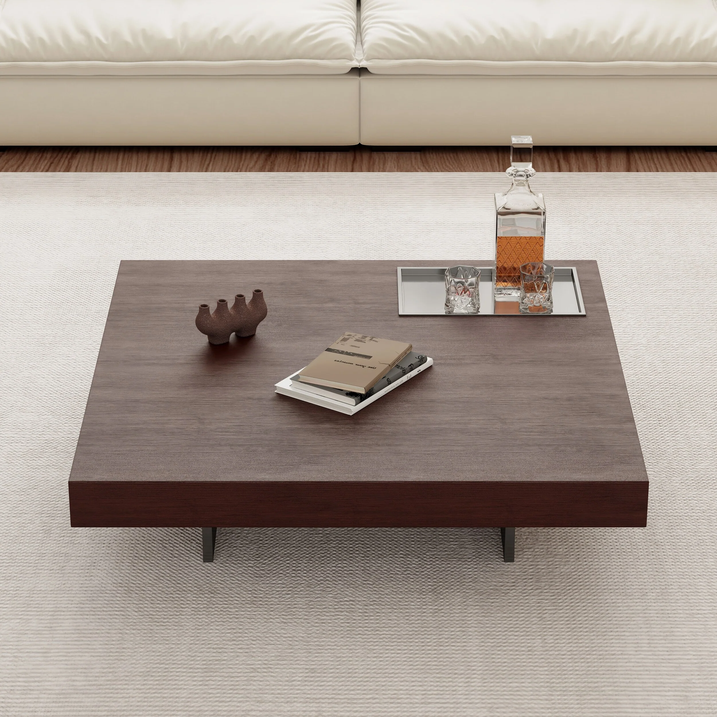 43 Mid Century Modern Square Coffee Table, Carbon Steel Legs