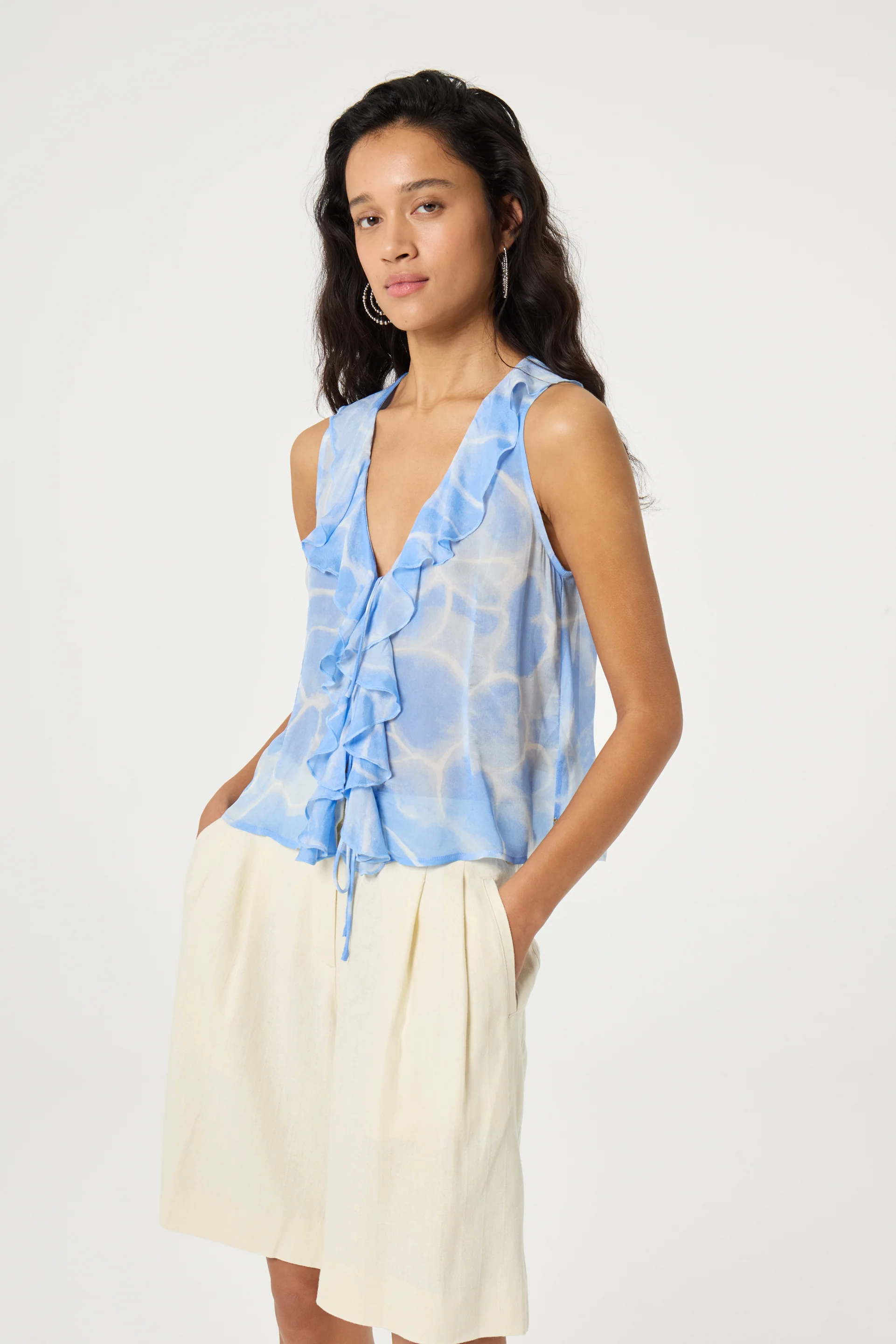 Brittany Top | Light Blue/Crispy White