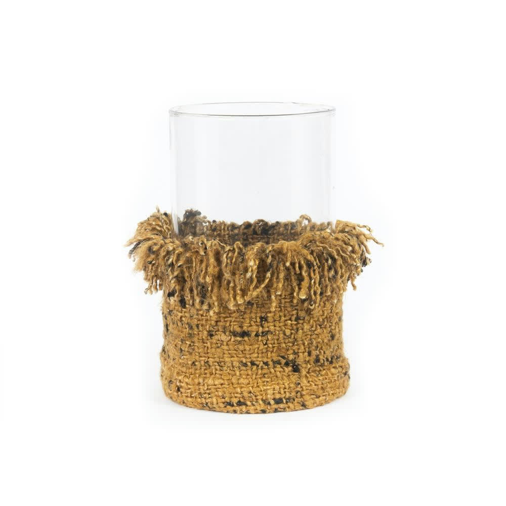 OH MY GEE - Bougeoir en verre et coton jaune noir15x25