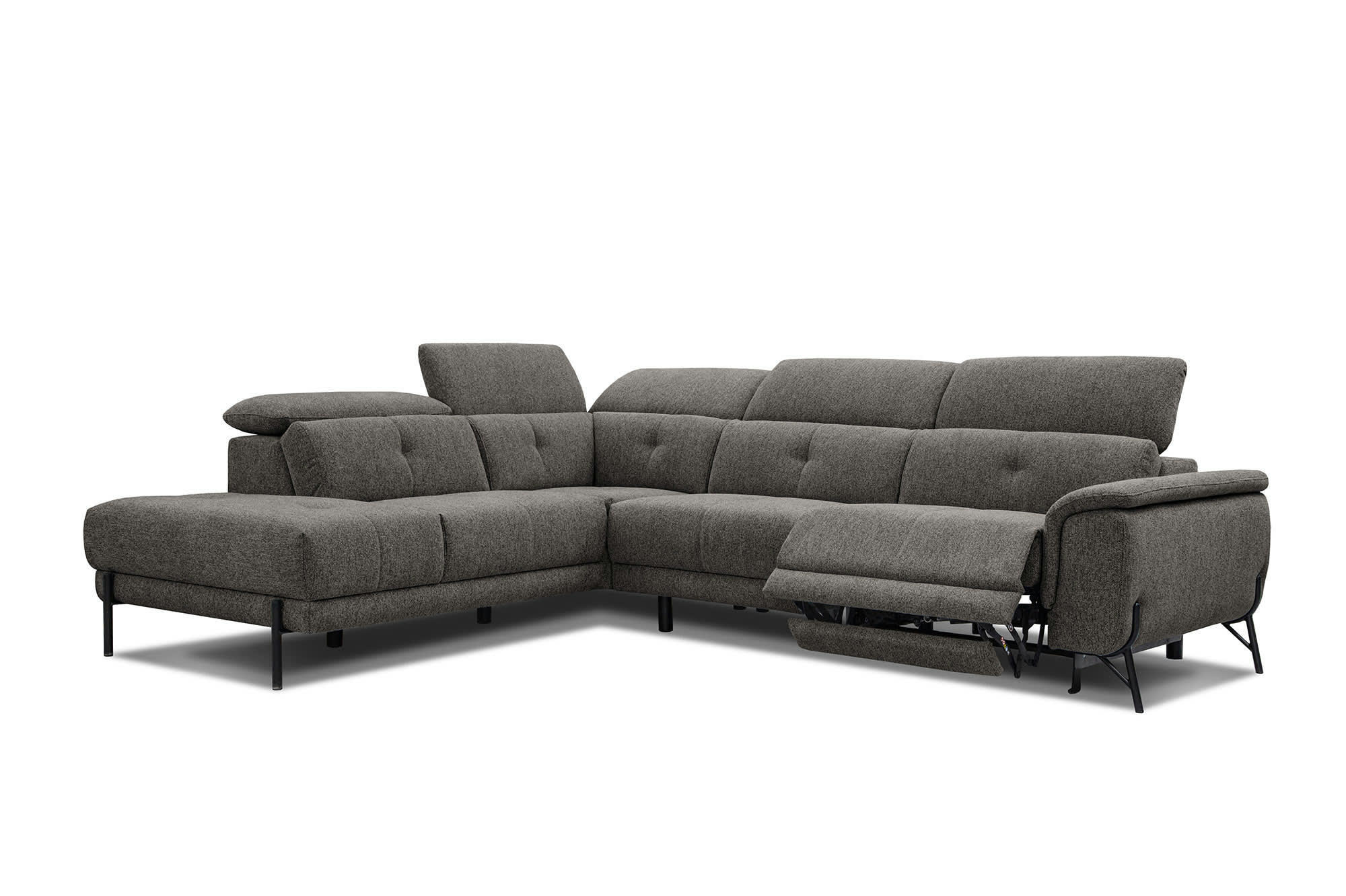 AVENA - Canapé d'angle gauche 5 places avec une relax électrique tissu marron