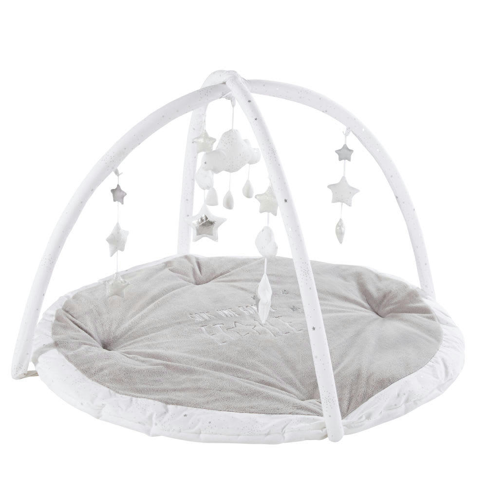 CELESTE - Tapis d'éveil bébé rond gris et blanc D90