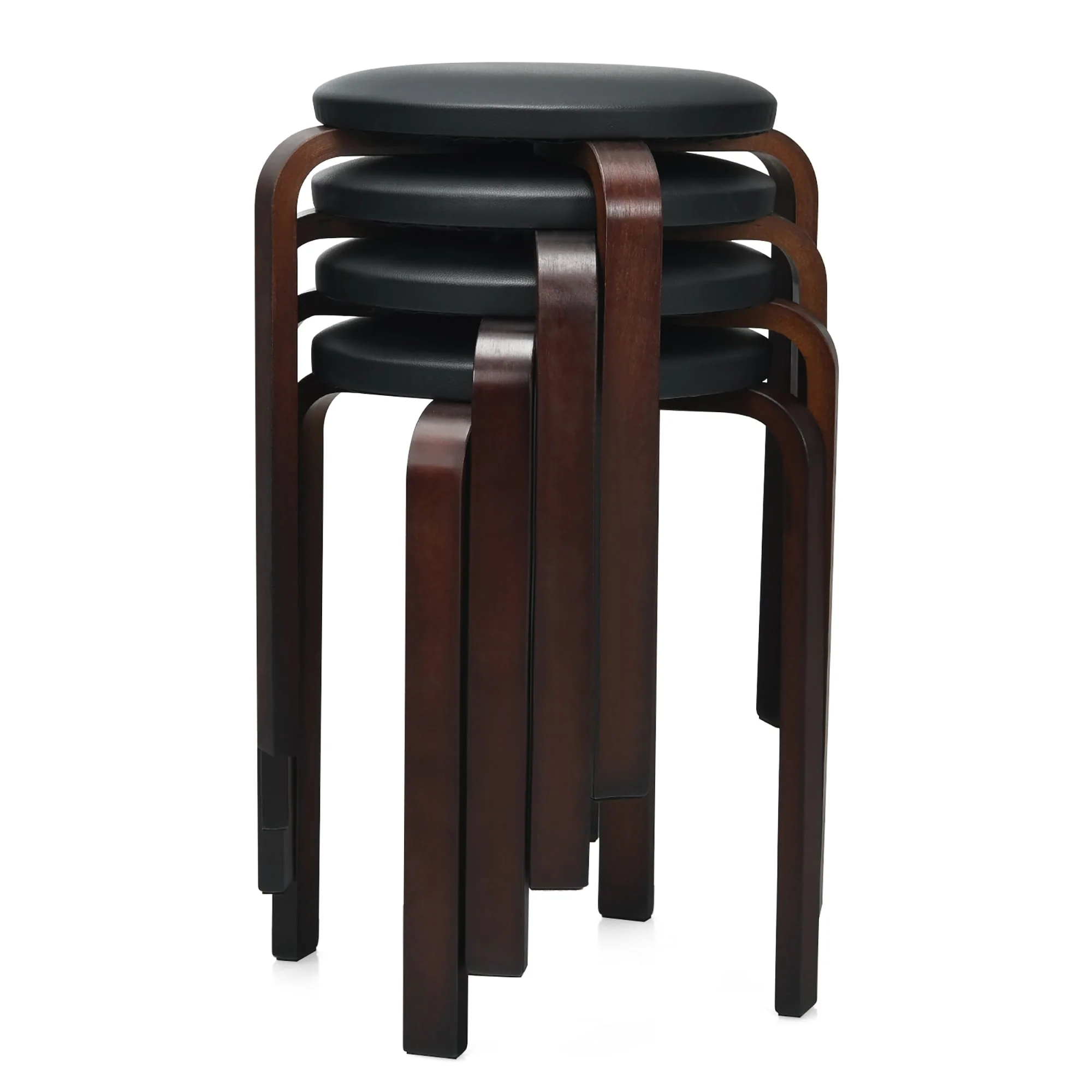 Set of 4 Bentwood Stools Backless Round Stools with Cushioned Seat