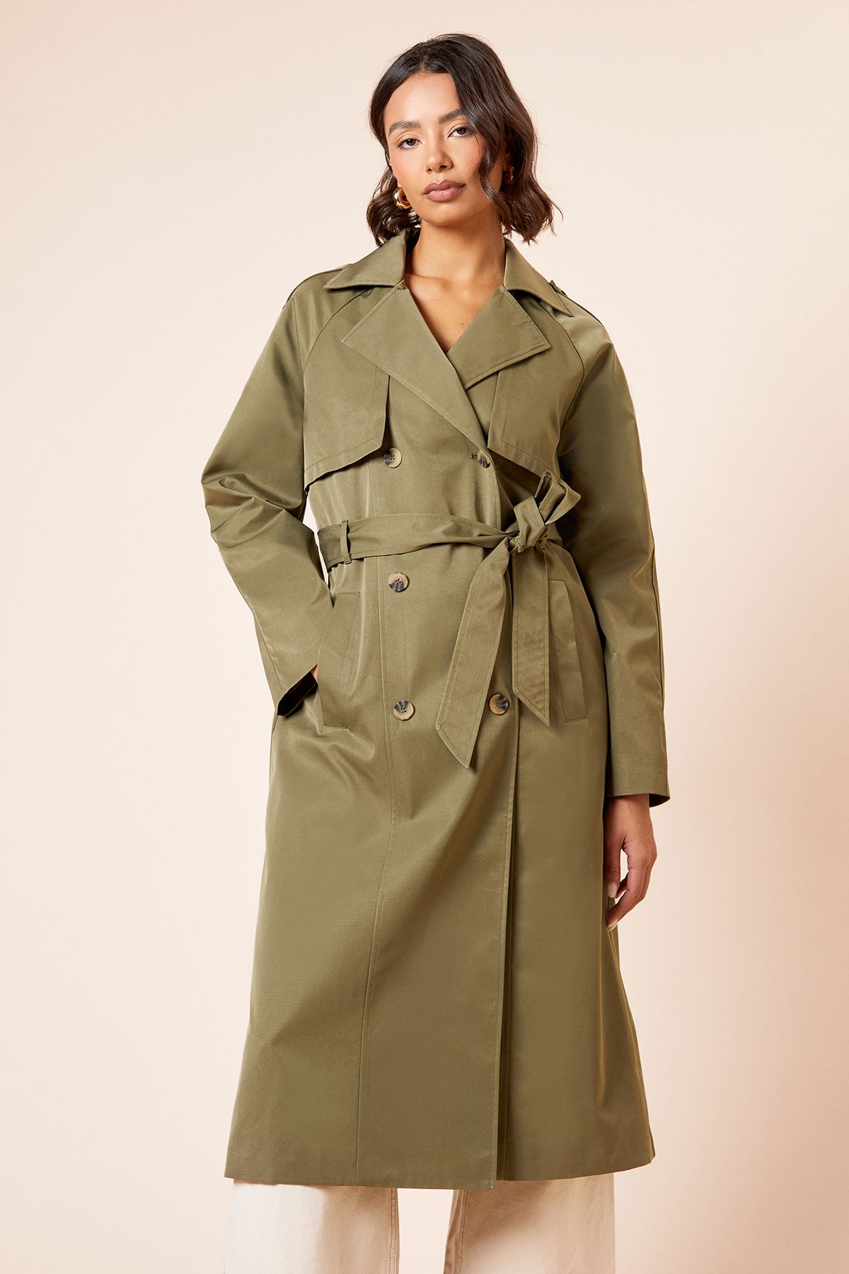 Dorothy Perkins Longline Double Breasted Belted Trench Coat
