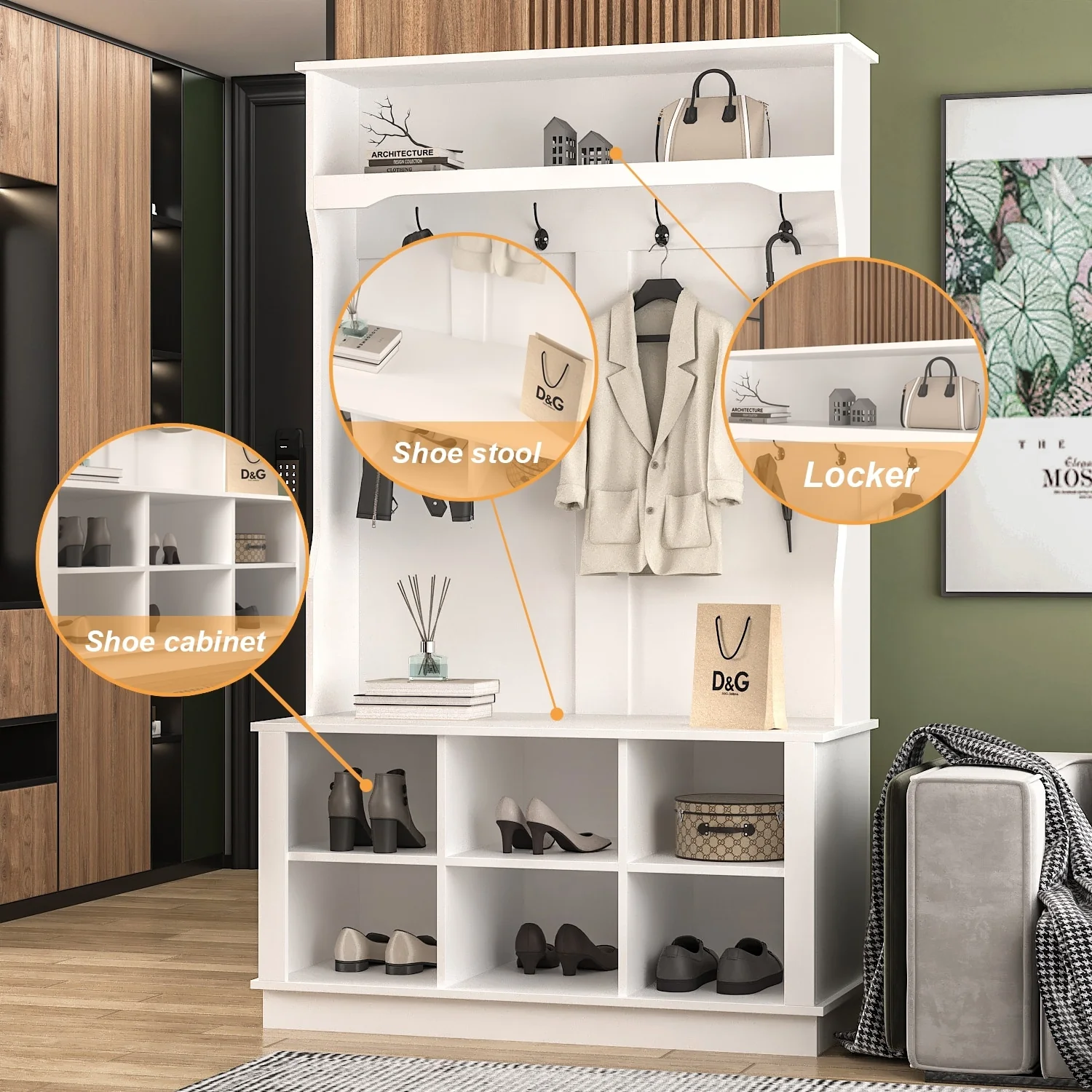 39.8'' Wide Hall Tree with Bench and Shoe Storage Cabinet Entryway