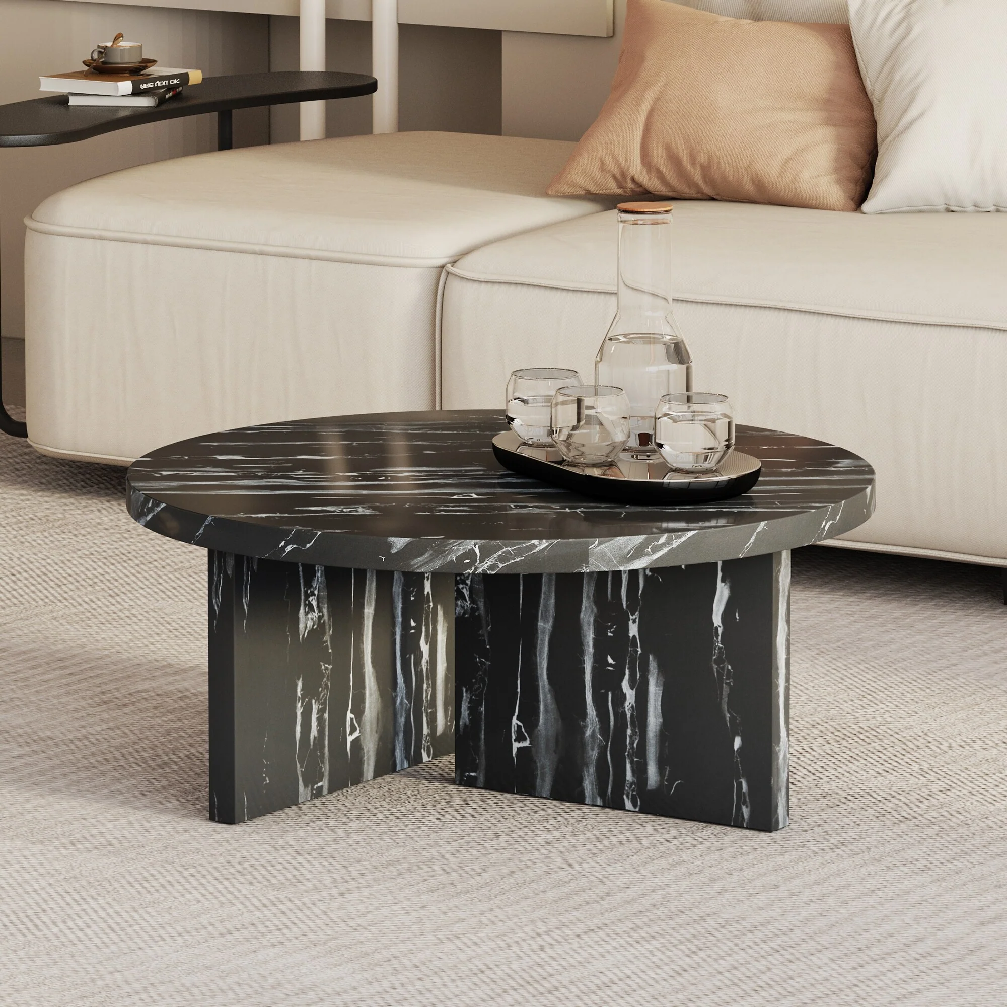 A MDF material circular patterned coffee table, modern coffee table