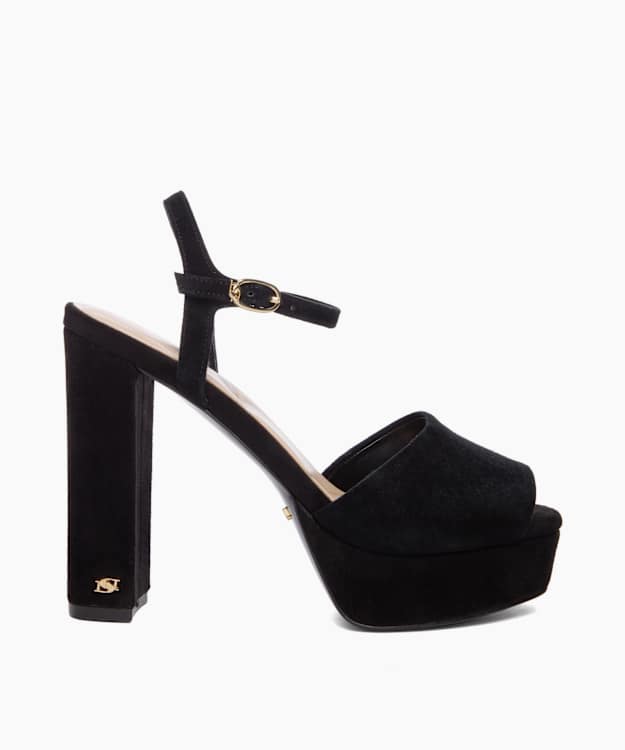 Mayci Black - Suede Platform Open Toe Sandals