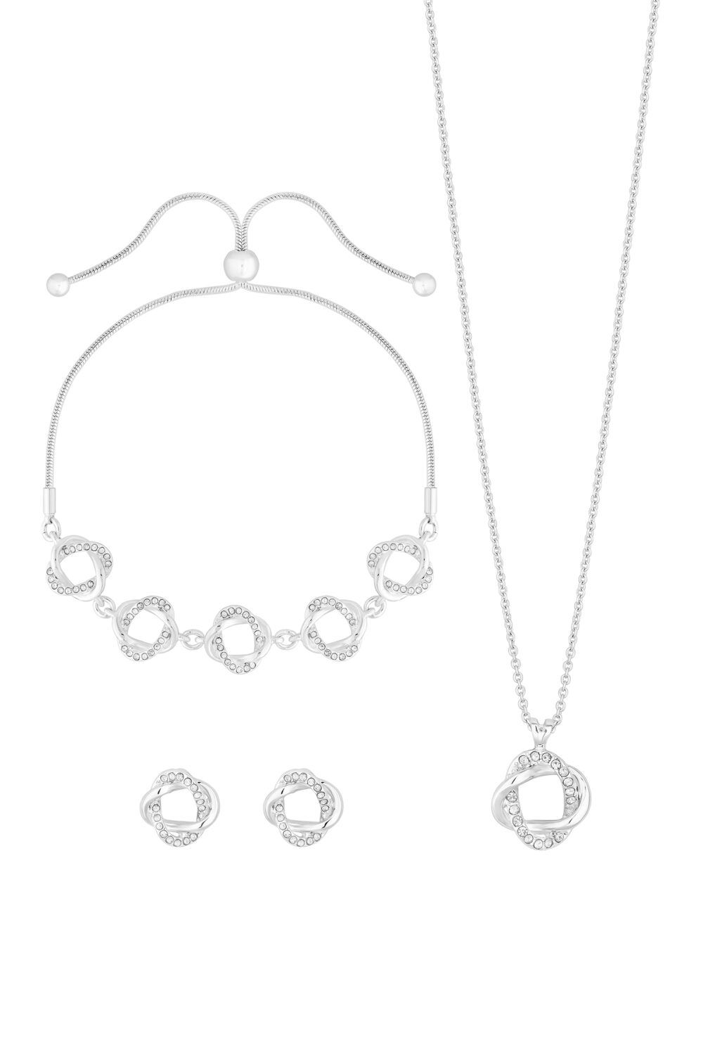 Jon Richard Silver Plated Twist Polished And Pave Trio Set - Gift Boxed