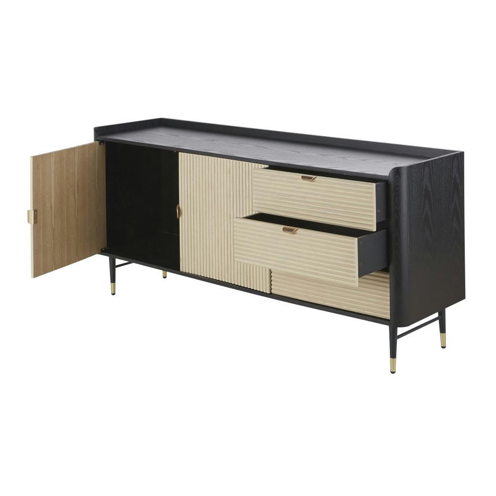 Brookfield - Buffet vintage 2 portes 3 tiroirs structure noire