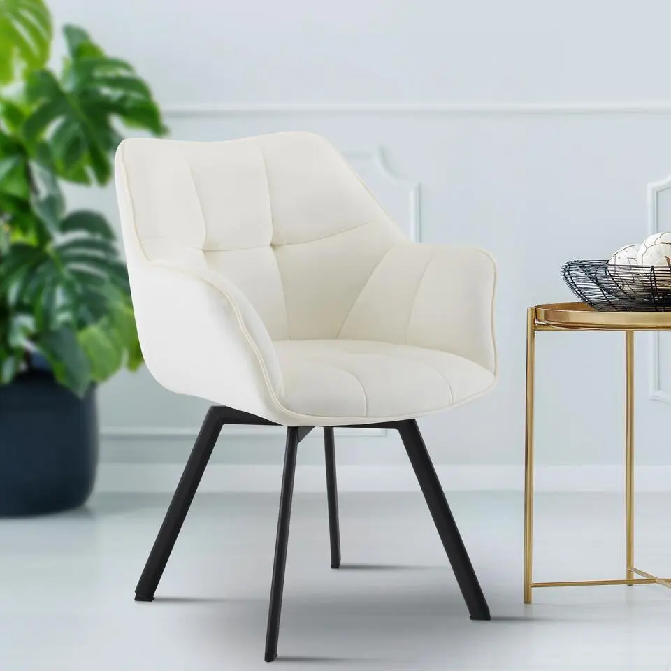 CLP Eetkamerstoel Jordi zwart Frame - Fluweel - creme