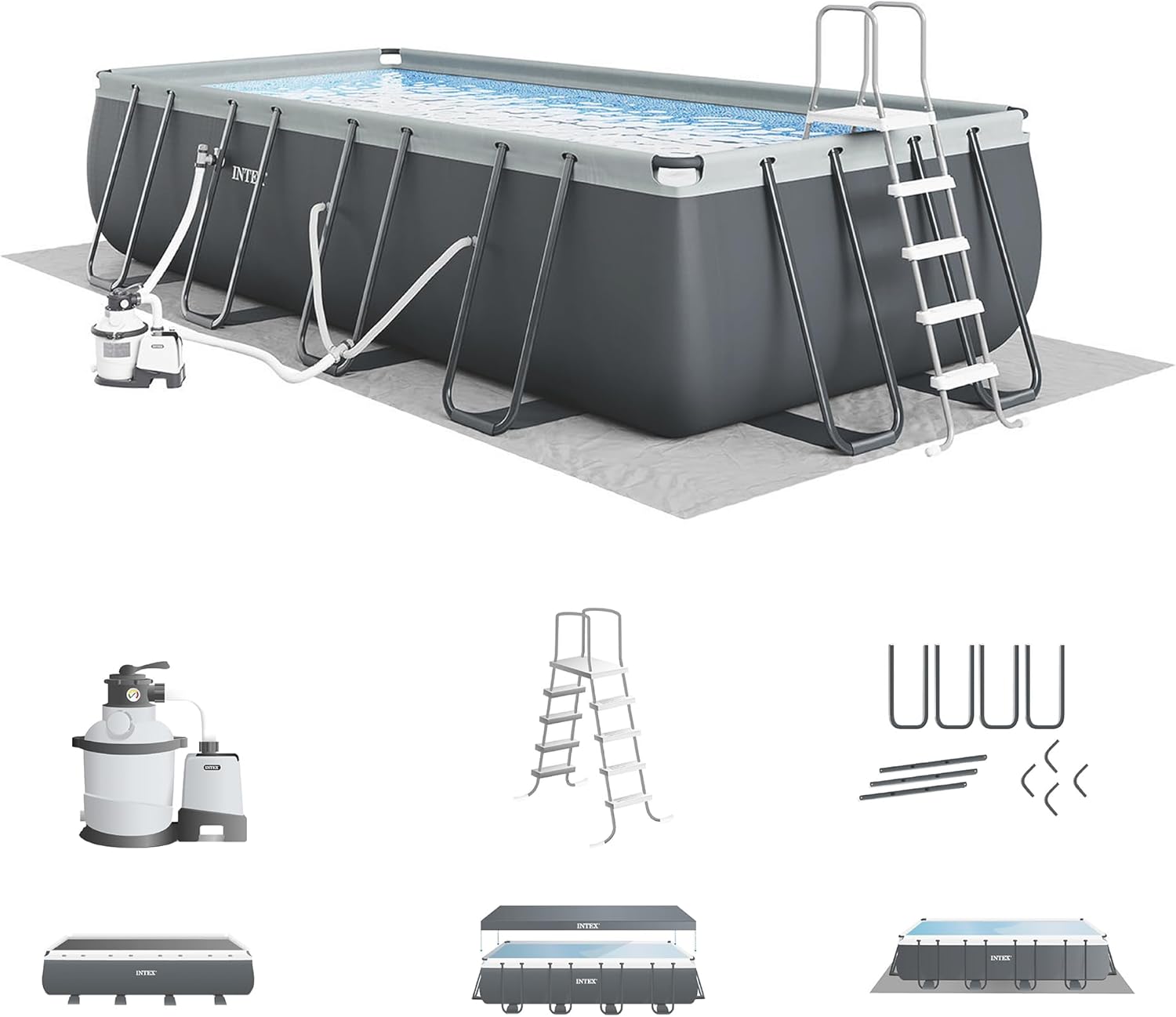 Intex 18' x 9' x 52 Ultra XTR Rectangular Frame Swimming Pool Set with Pump - Above Ground Backyard Large Rectangle Pool with 45-Inch Deep Water