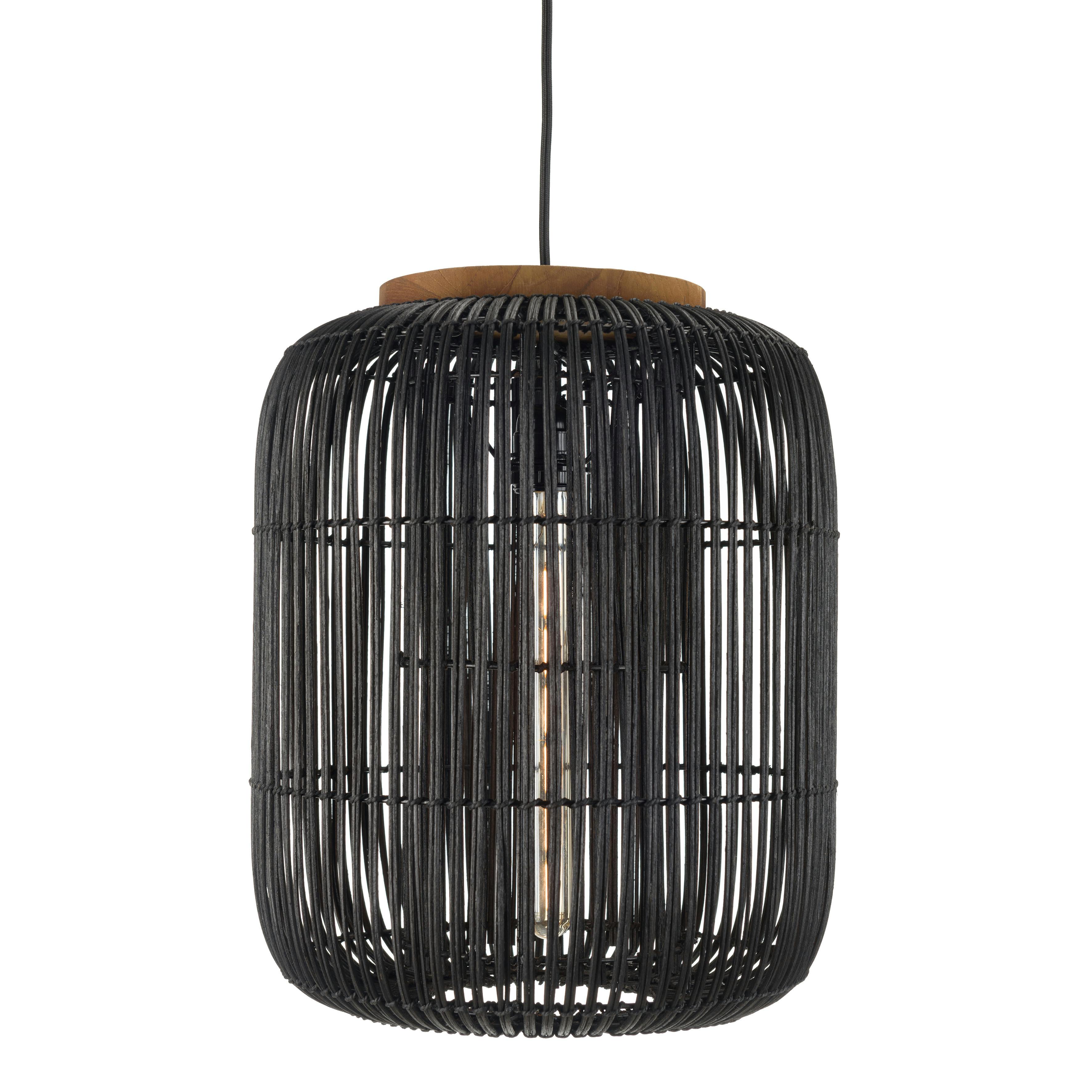 Suspension allongée 35x35cm en rotin couleur noire et teck FOLELLI