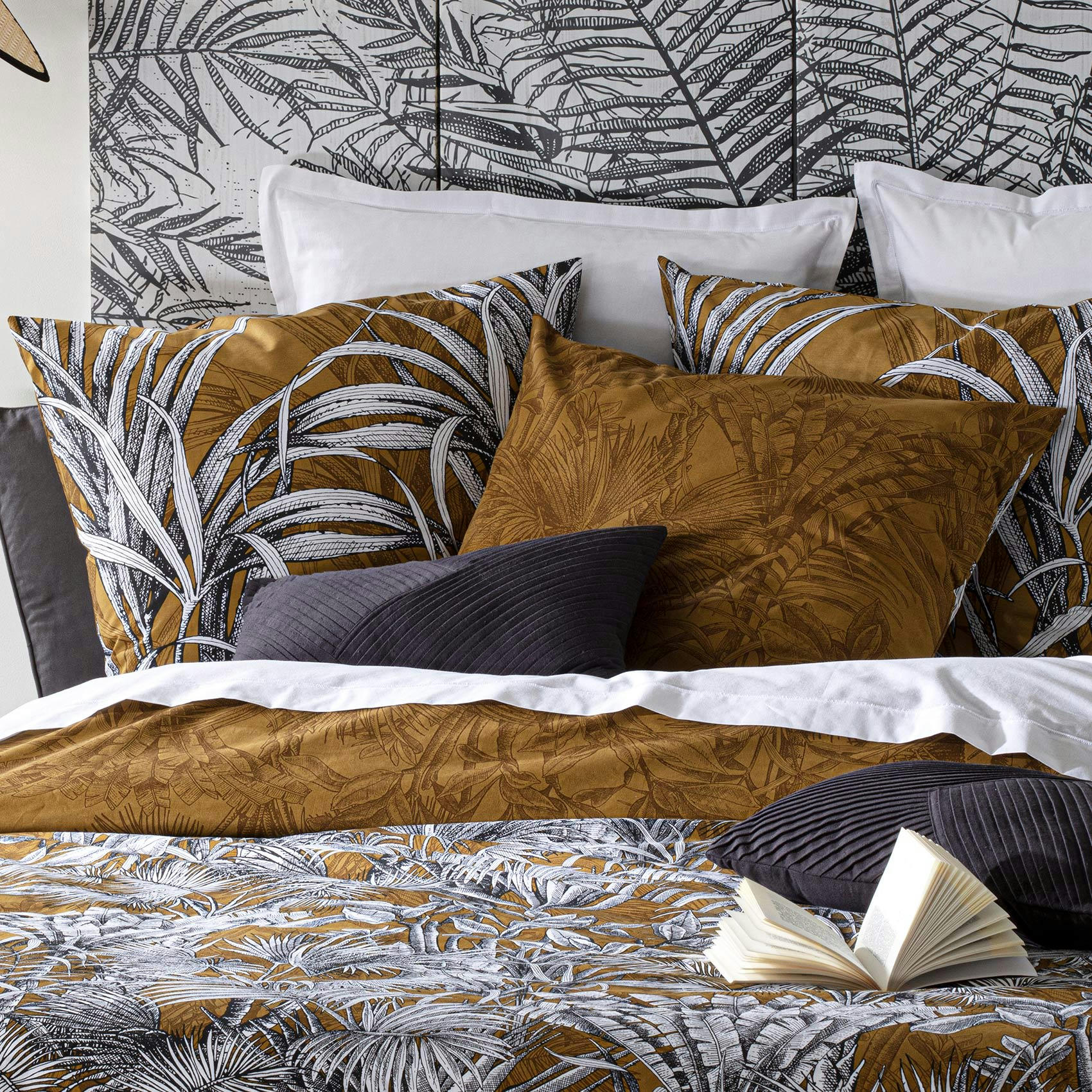 CANOPEIRA - Parure de couette réversible coton jaune ocre 220x240cm