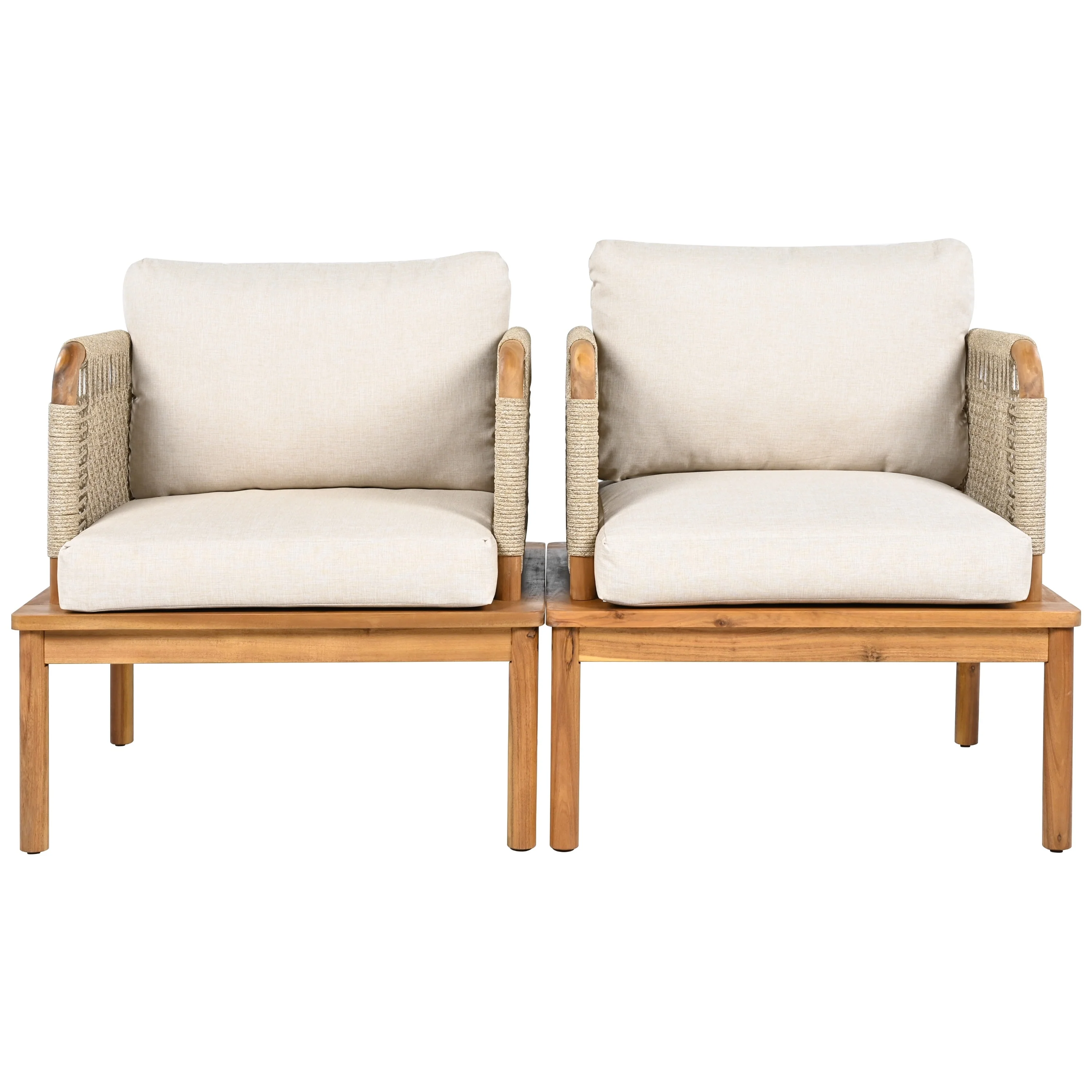 Outdoor Acacia Wood And Rope Club Chair With Cushions (Excluding the table)