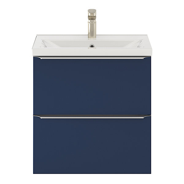 Meuble vasque suspendu faible profondeur bleu nuit mat l.60 cm Imandra   plan vasque blanc céramique, Nira GoodHome