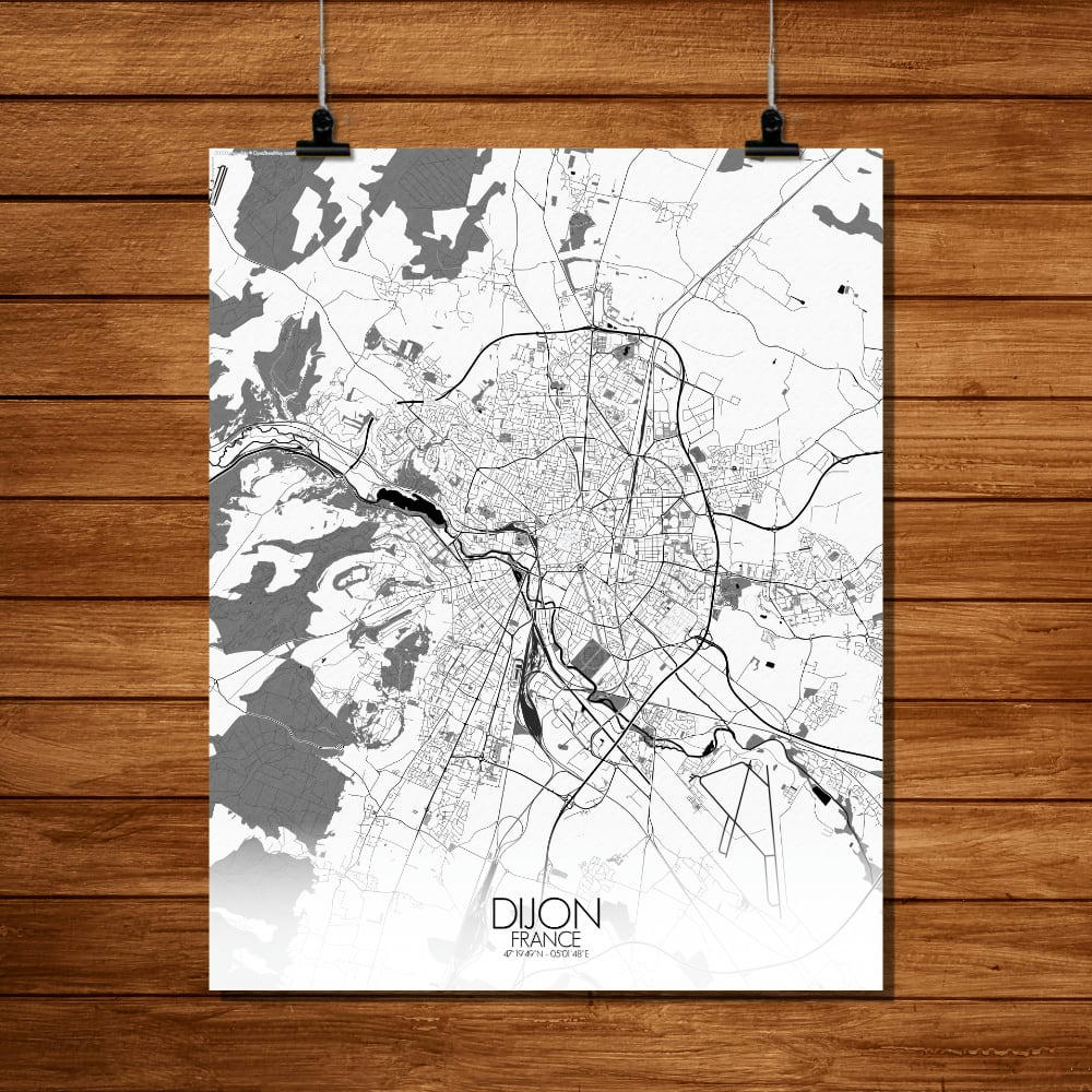 - Affiche Dijon Carte N&B 40x50