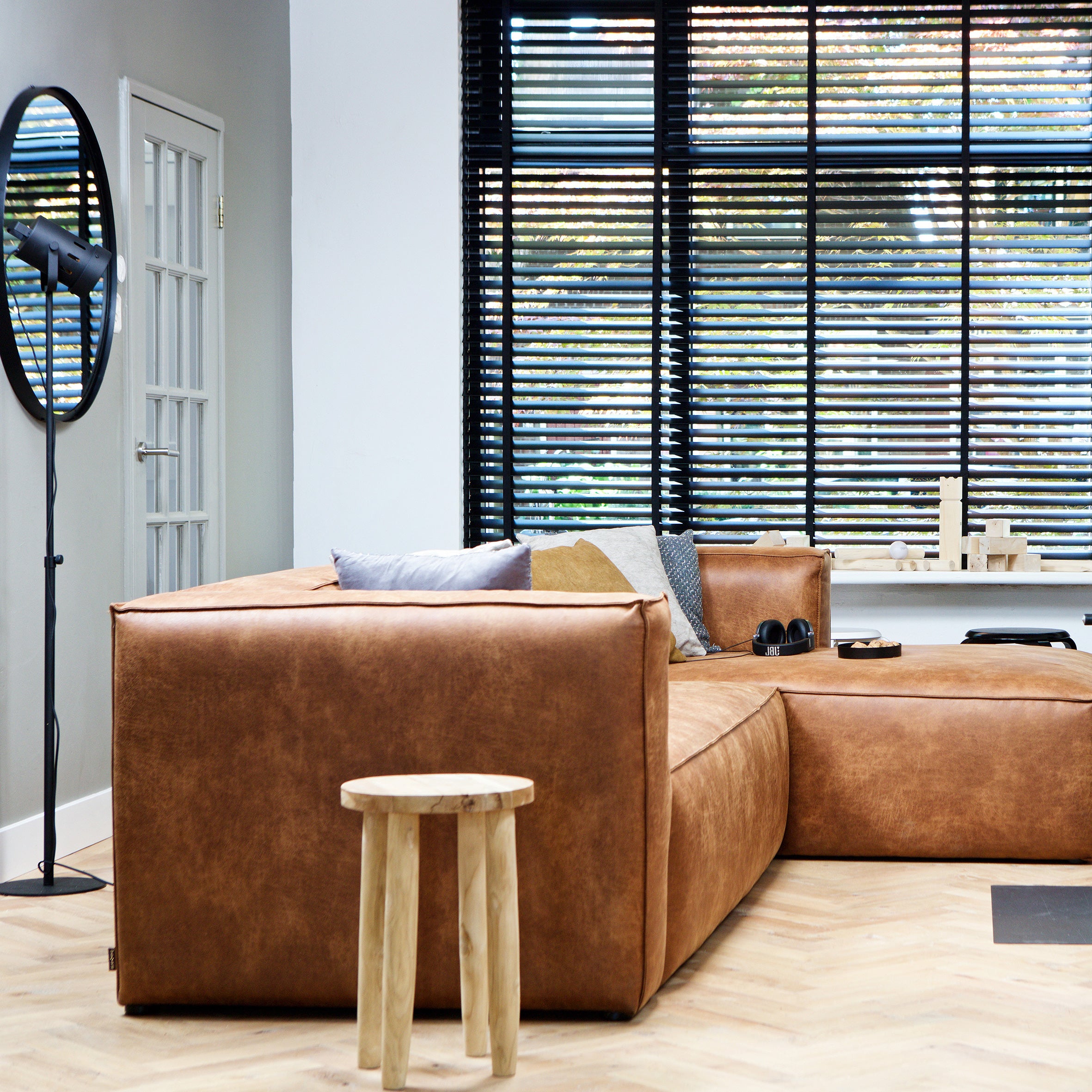 WOOOD Bean Hoekbank met Chaise Longue Rechts - Eco-leder - Cognac