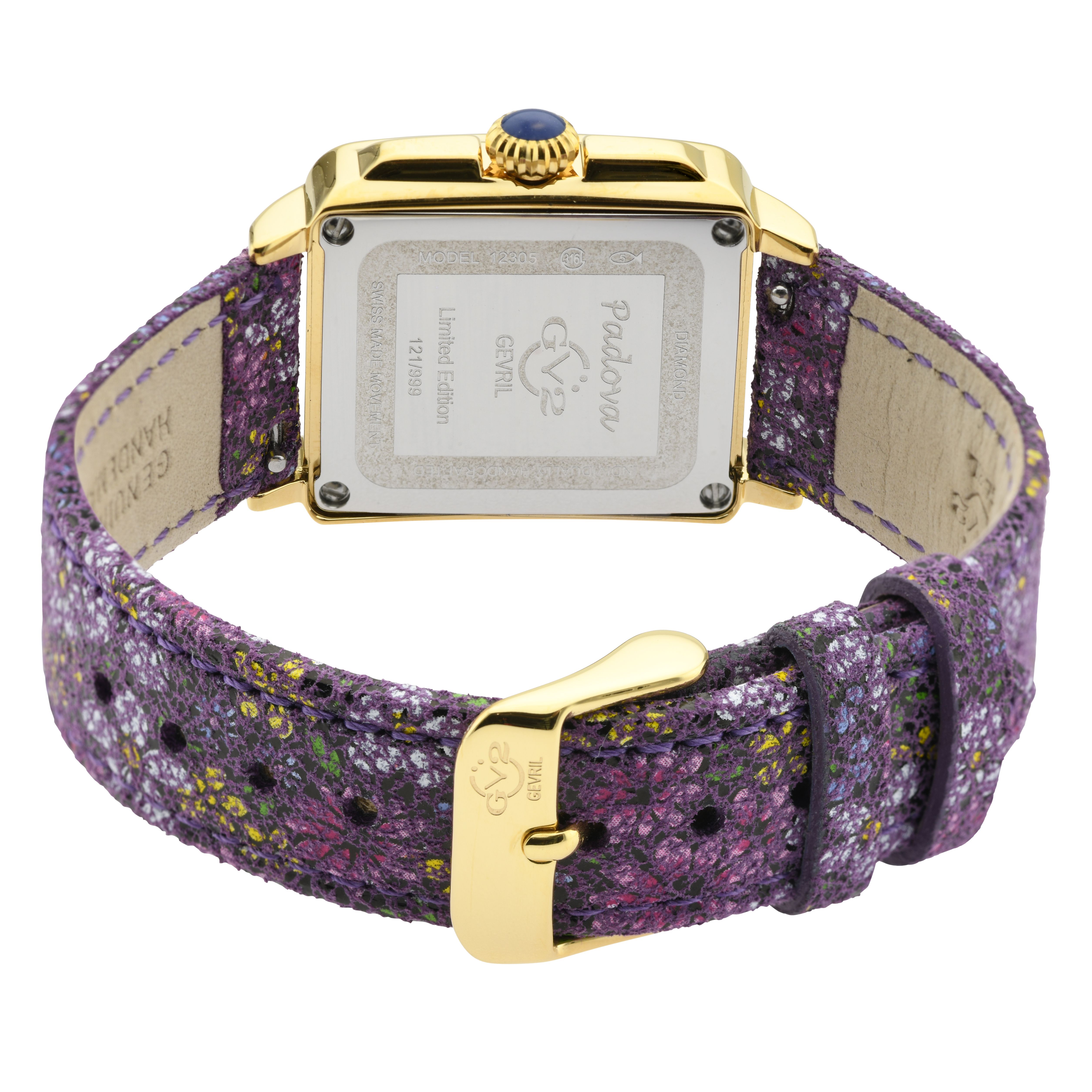 GV2 Padova Floral, Swiss Quartz Watch, MOP White Dial, Genuine Hand Made Italian Leather, and Sapphire Crystal