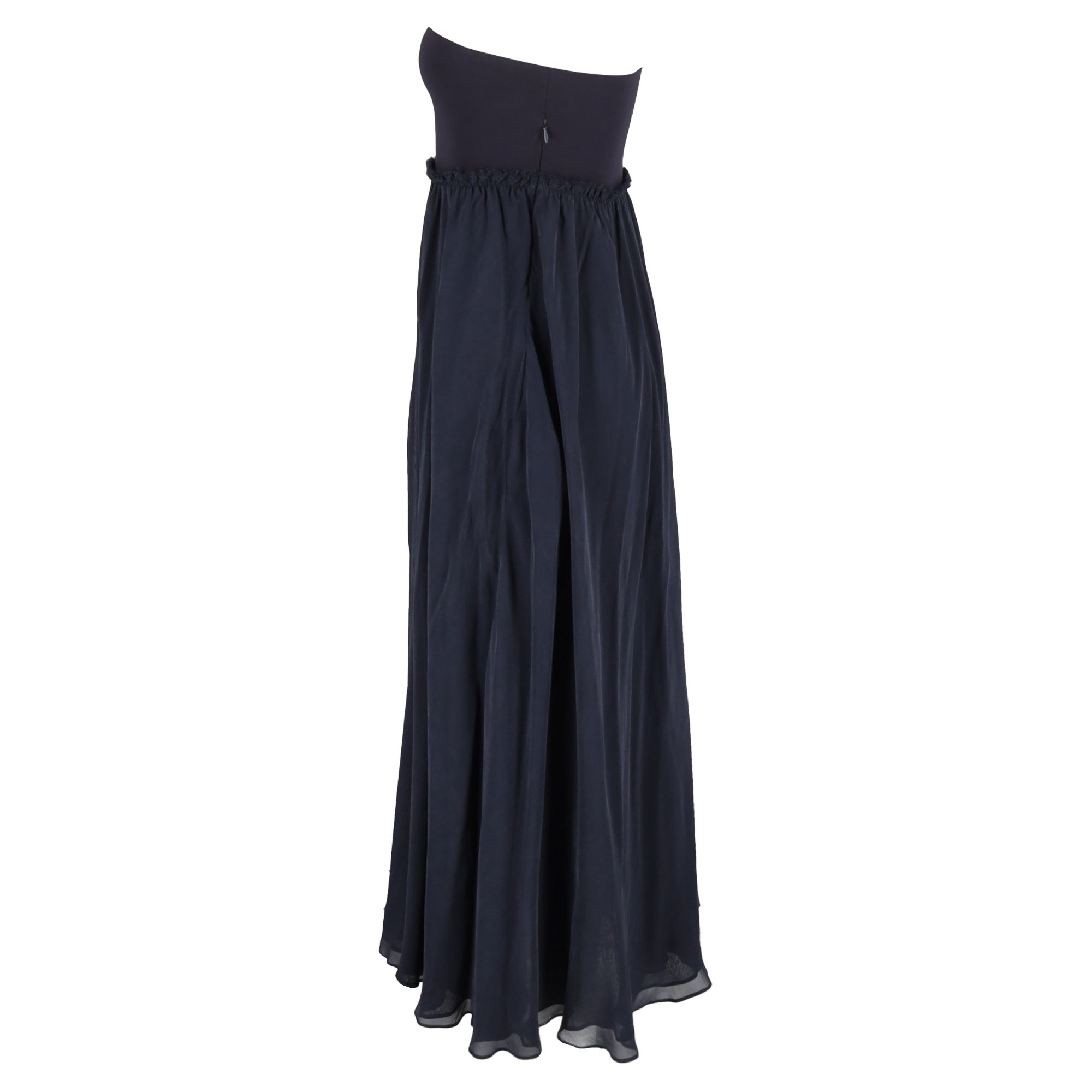 Pierre Balmain Preloved Maxi One-Shoulder Sleeve Dress Navy Blue Polyester and Cotton